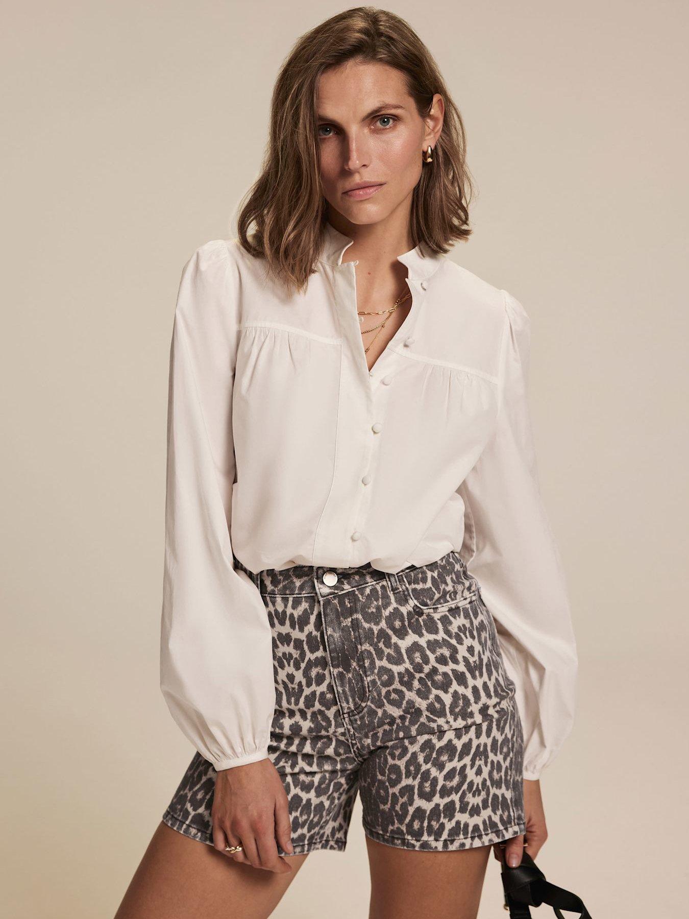 Image 3 of 6 of Mint Velvet Neutral Leopard Print Denim Shorts - Beige