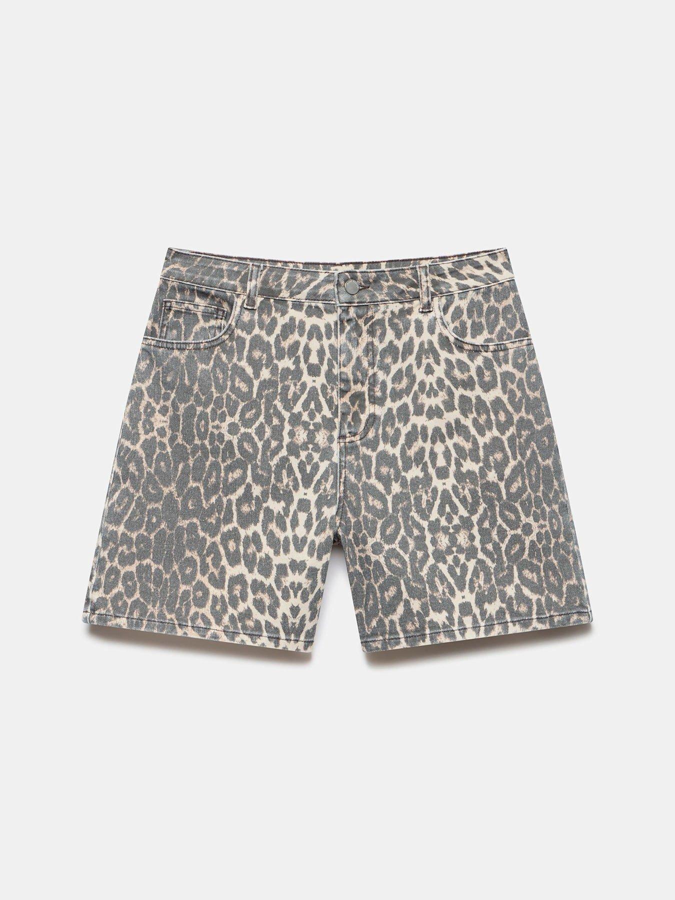 Image 5 of 6 of Mint Velvet Neutral Leopard Print Denim Shorts - Beige
