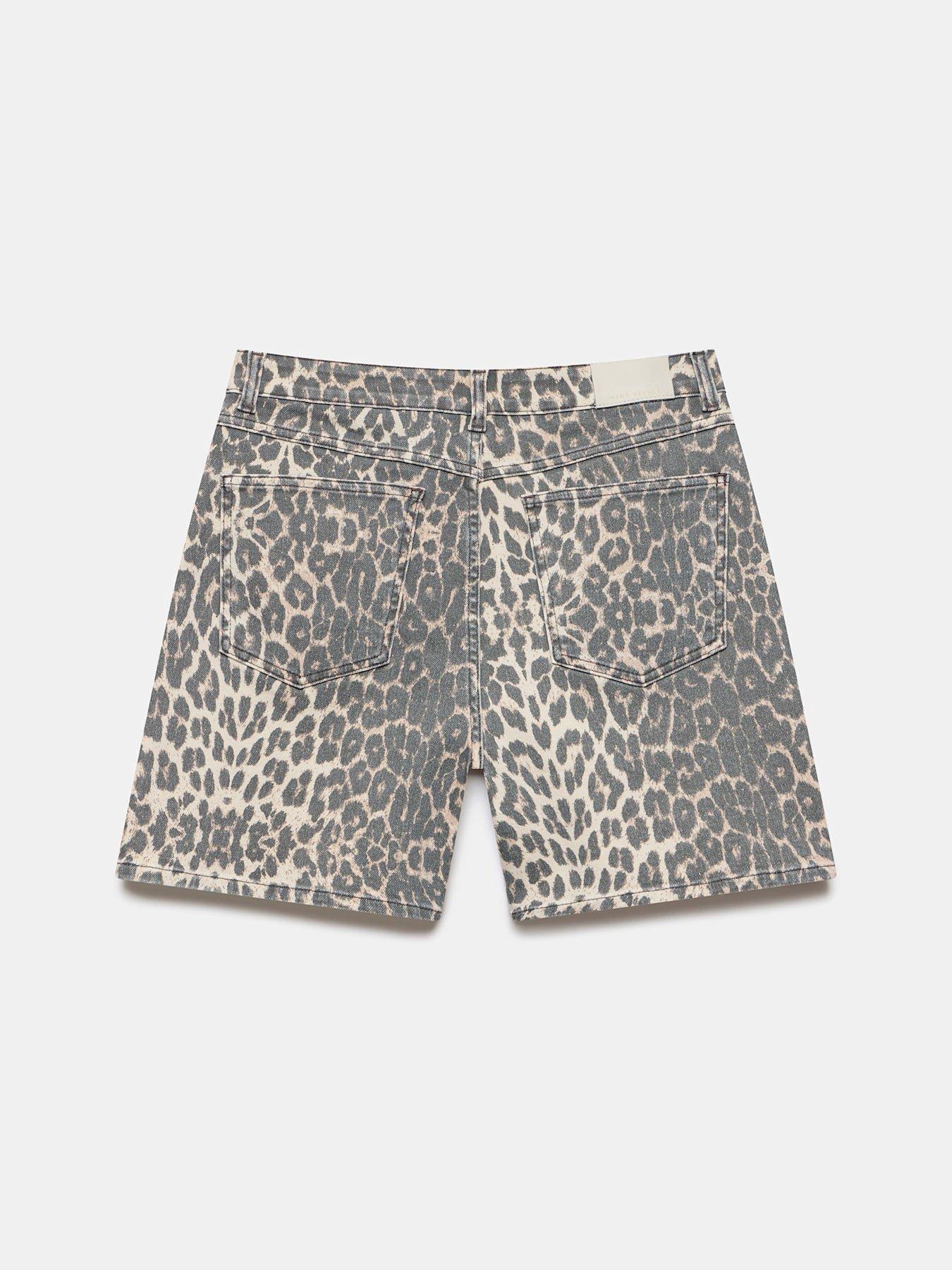 Image 6 of 6 of Mint Velvet Neutral Leopard Print Denim Shorts - Beige