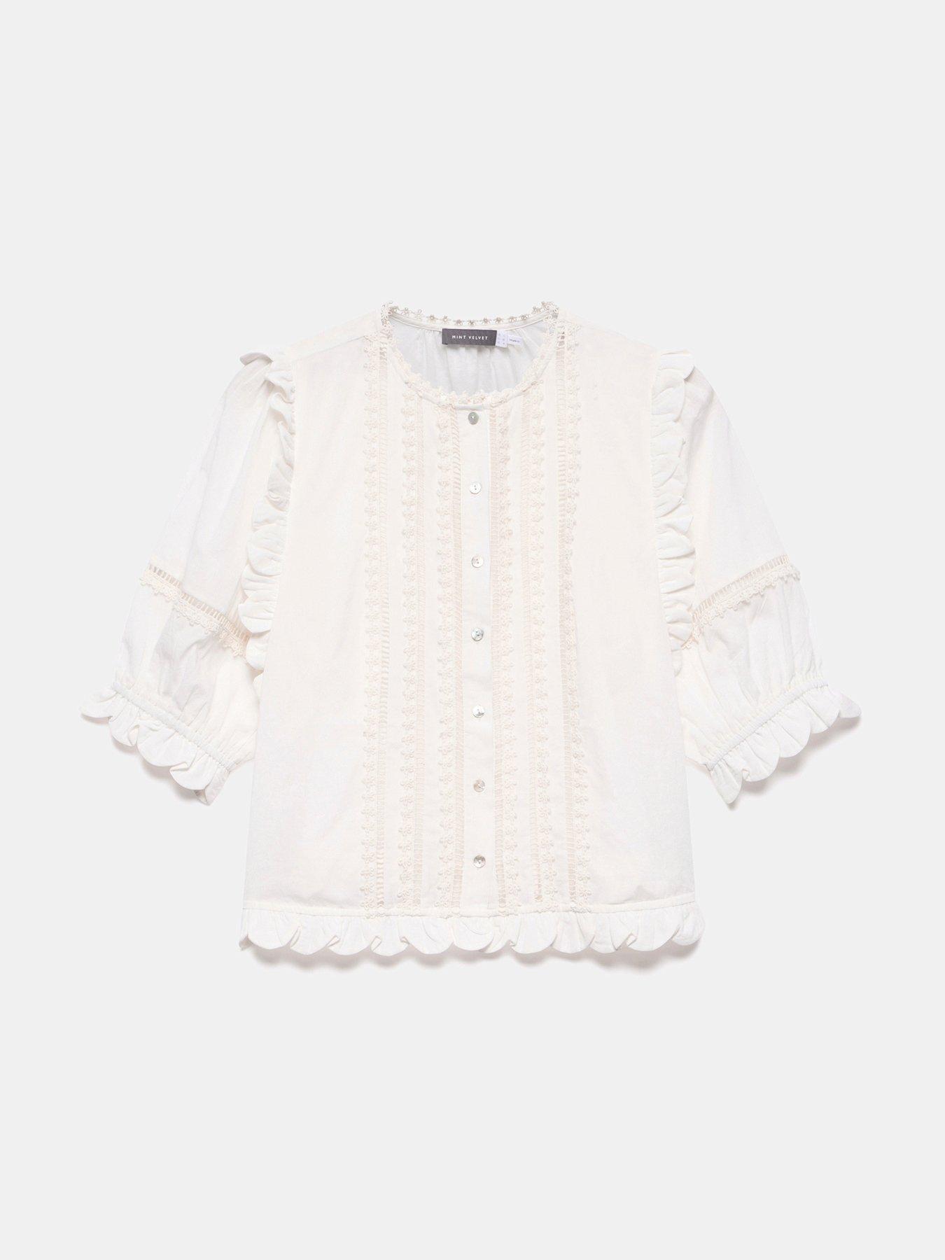 Image 5 of 6 of Mint Velvet White Ruffle Trim Cotton Top - Ivory