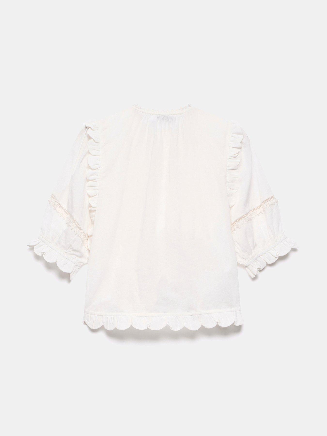 Image 6 of 6 of Mint Velvet White Ruffle Trim Cotton Top - Ivory