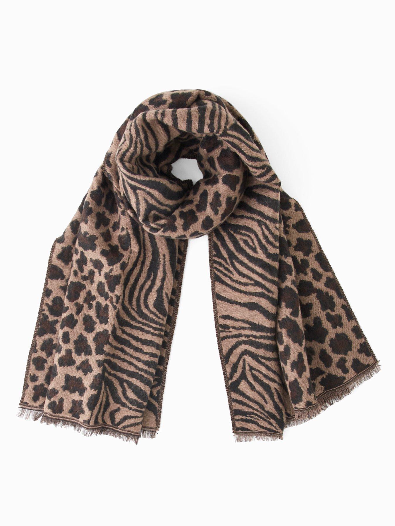 The Very Collection Mixed Print Animal Scarf - Brown