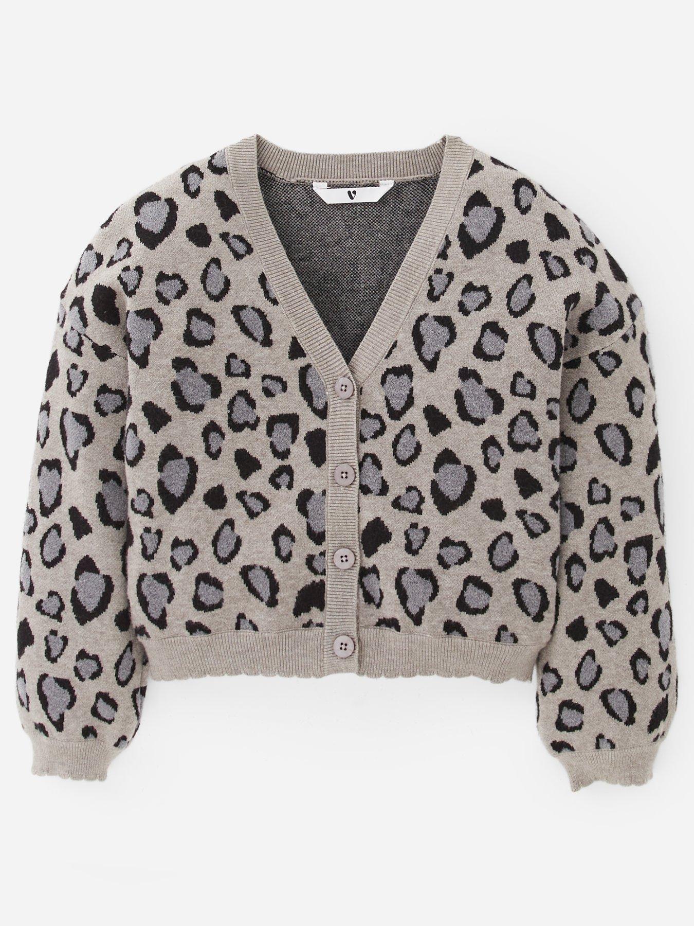 Image 1 of 4 of V by Very Girls Leopard Cardigan - Grey