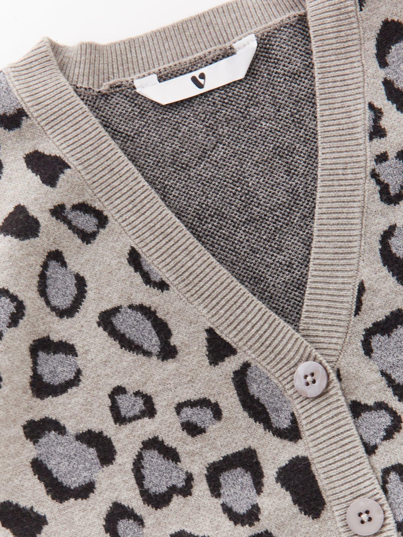 Image 3 of 4 of V by Very Girls Leopard Cardigan - Grey