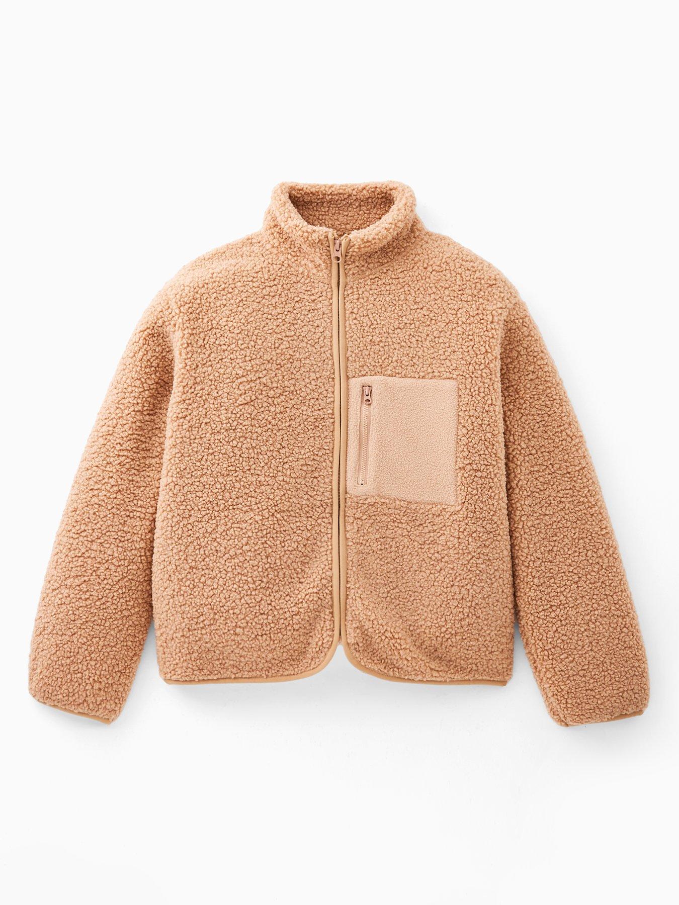 V by Very Girls Borg Jacket With Contrast Details - Camel