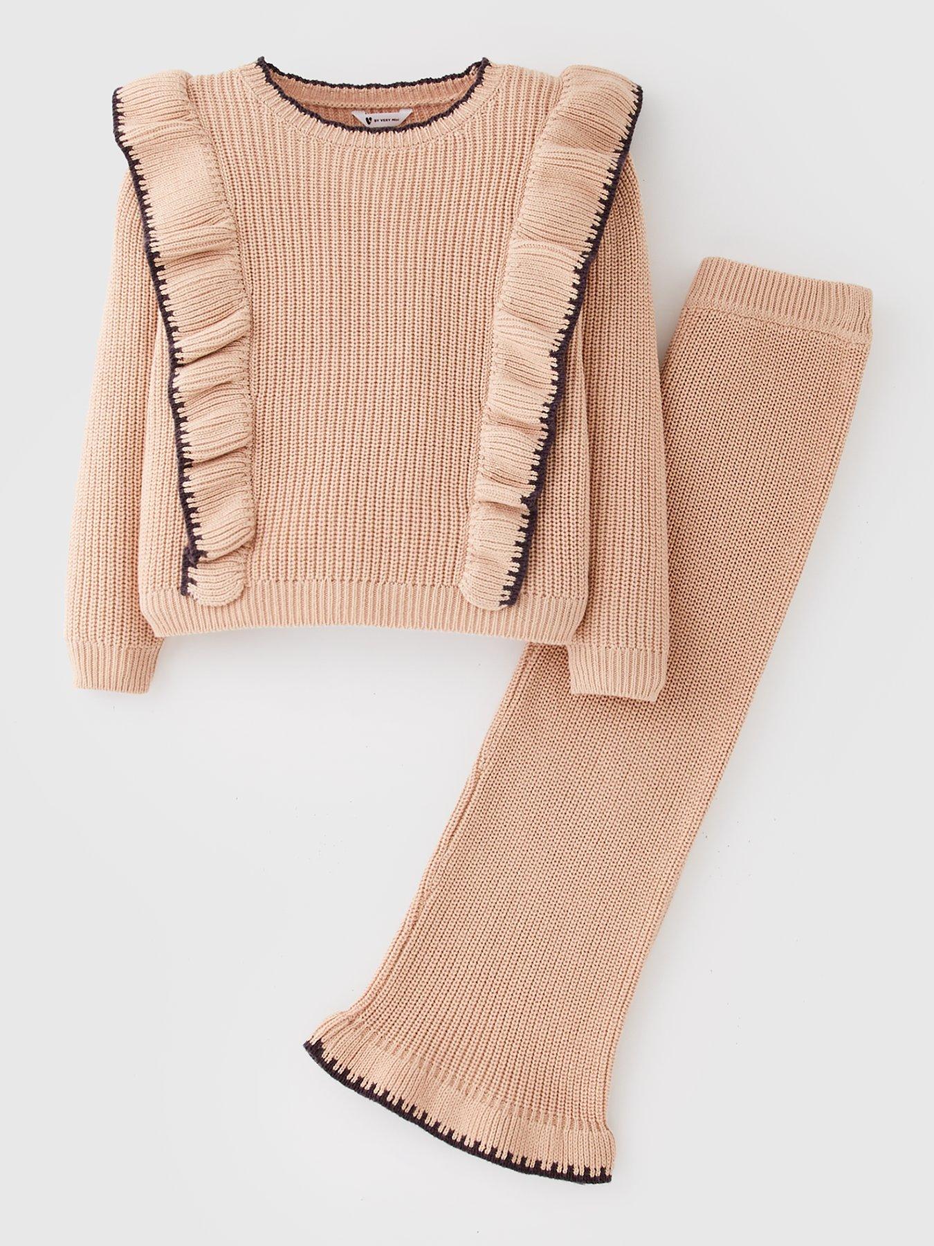 Image 1 of 4 of Mini V by Very Girls Knitted Contrast Hem Set - Cream
