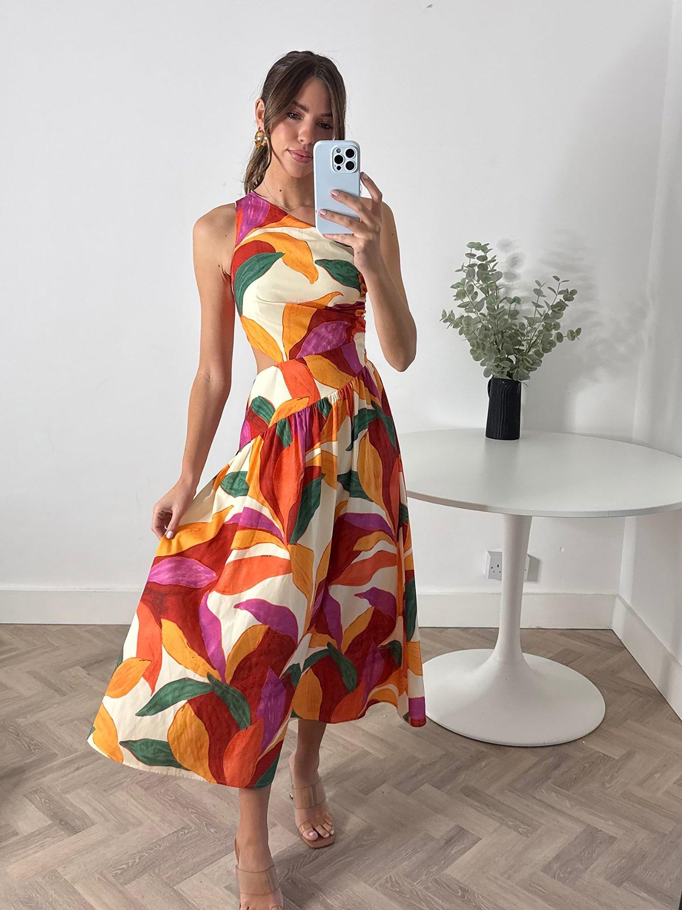 undefined Jasmine One Shoulder Drop Waist Dress - Print