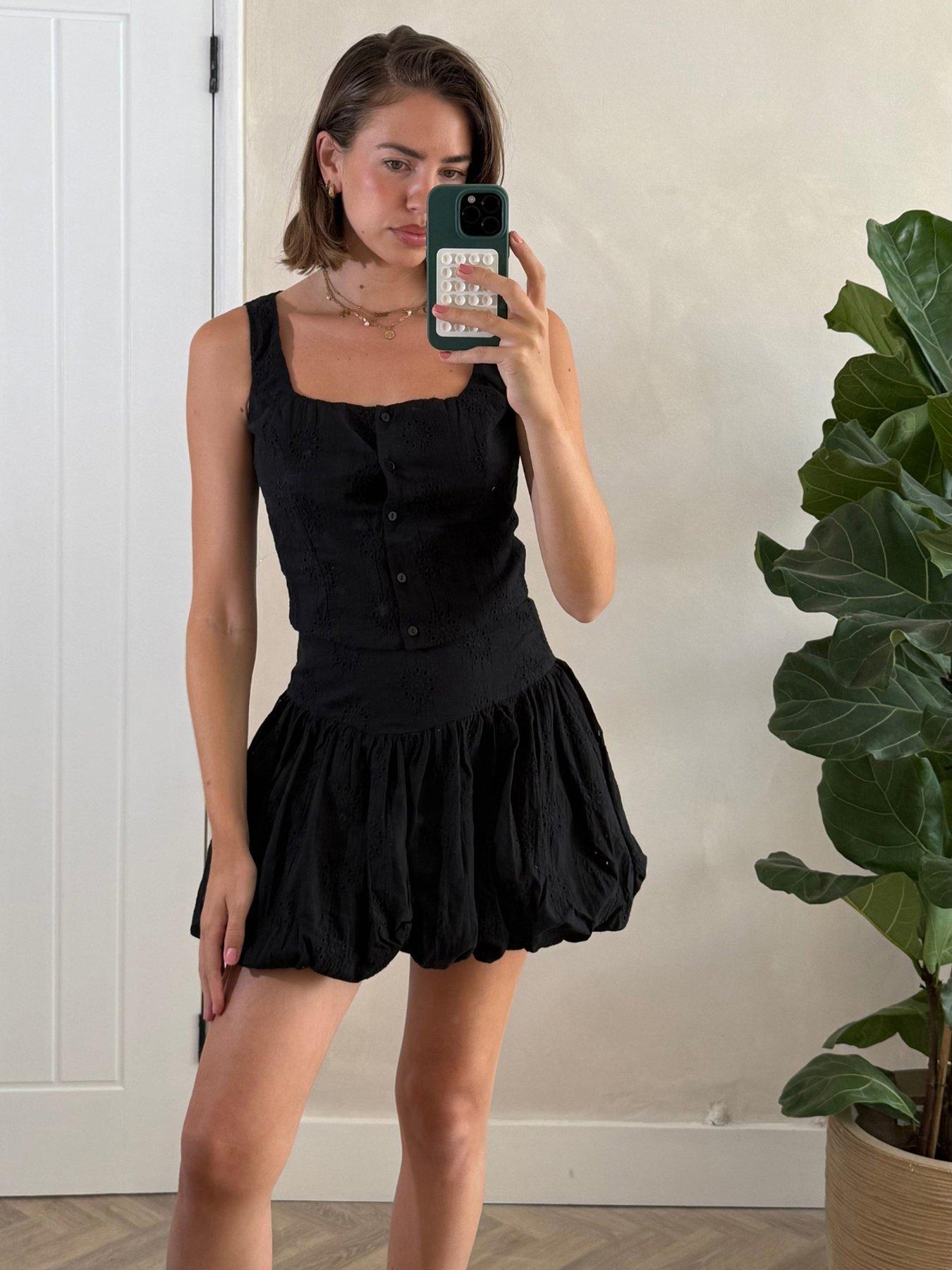 Style Cheat Broderie Puff Ball Skirt - Black