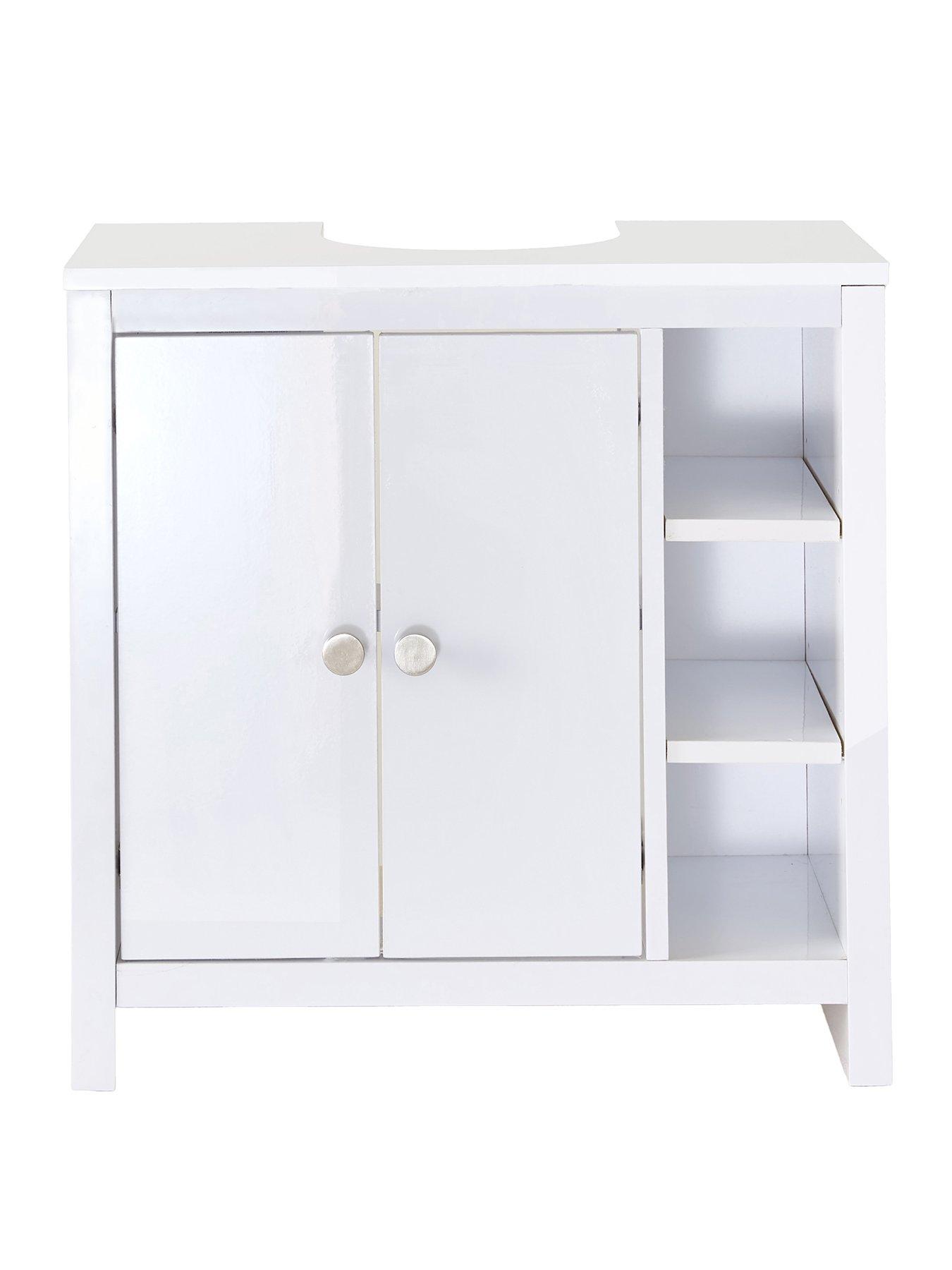 Image 2 of 7 of Very Home Bramford Gloss Under Sink Cabinet with Side Shelves - White