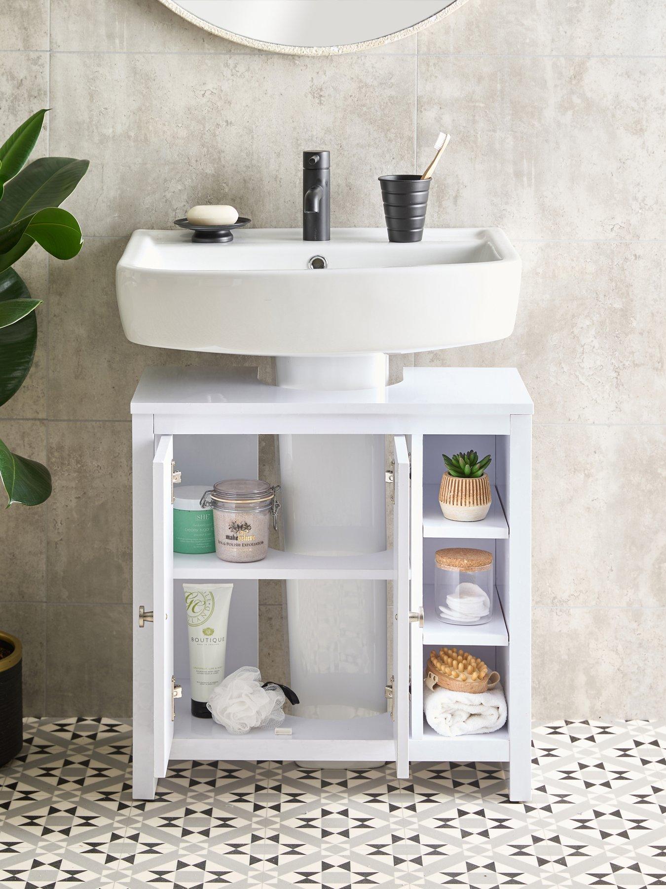 Image 7 of 7 of Very Home Bramford Gloss Under Sink Cabinet with Side Shelves - White