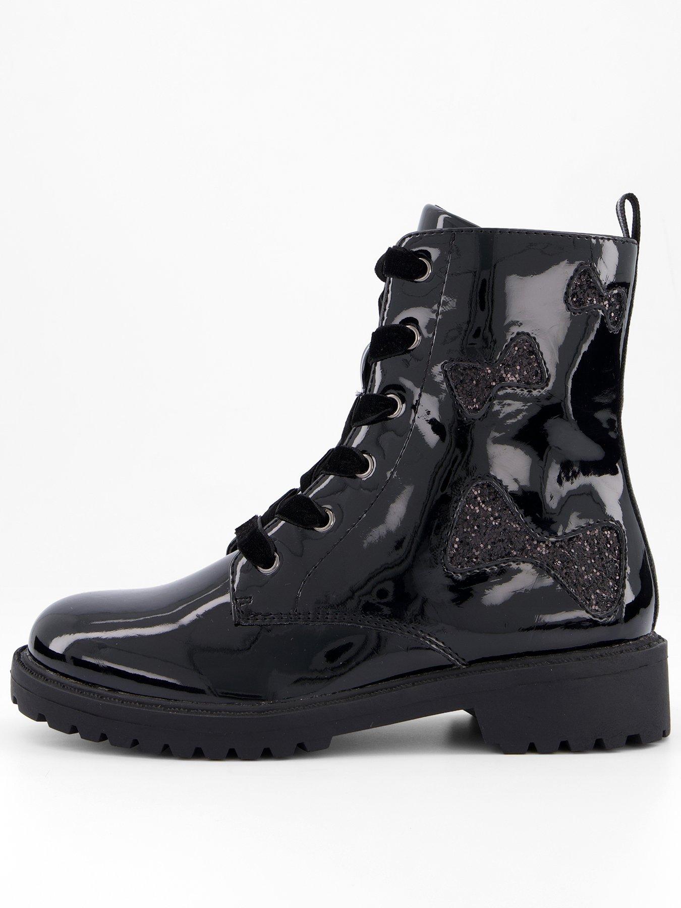 Image 1 of 7 of The Very Collection Girls Glitter Bow Detail Patent Zip Up Boot - Black