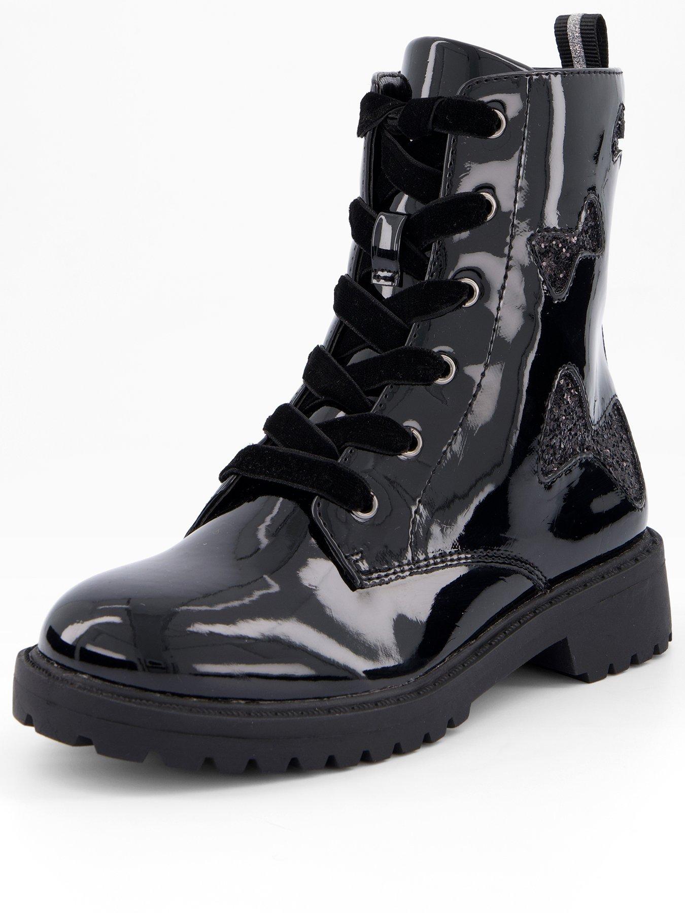 Image 2 of 7 of The Very Collection Girls Glitter Bow Detail Patent Zip Up Boot - Black