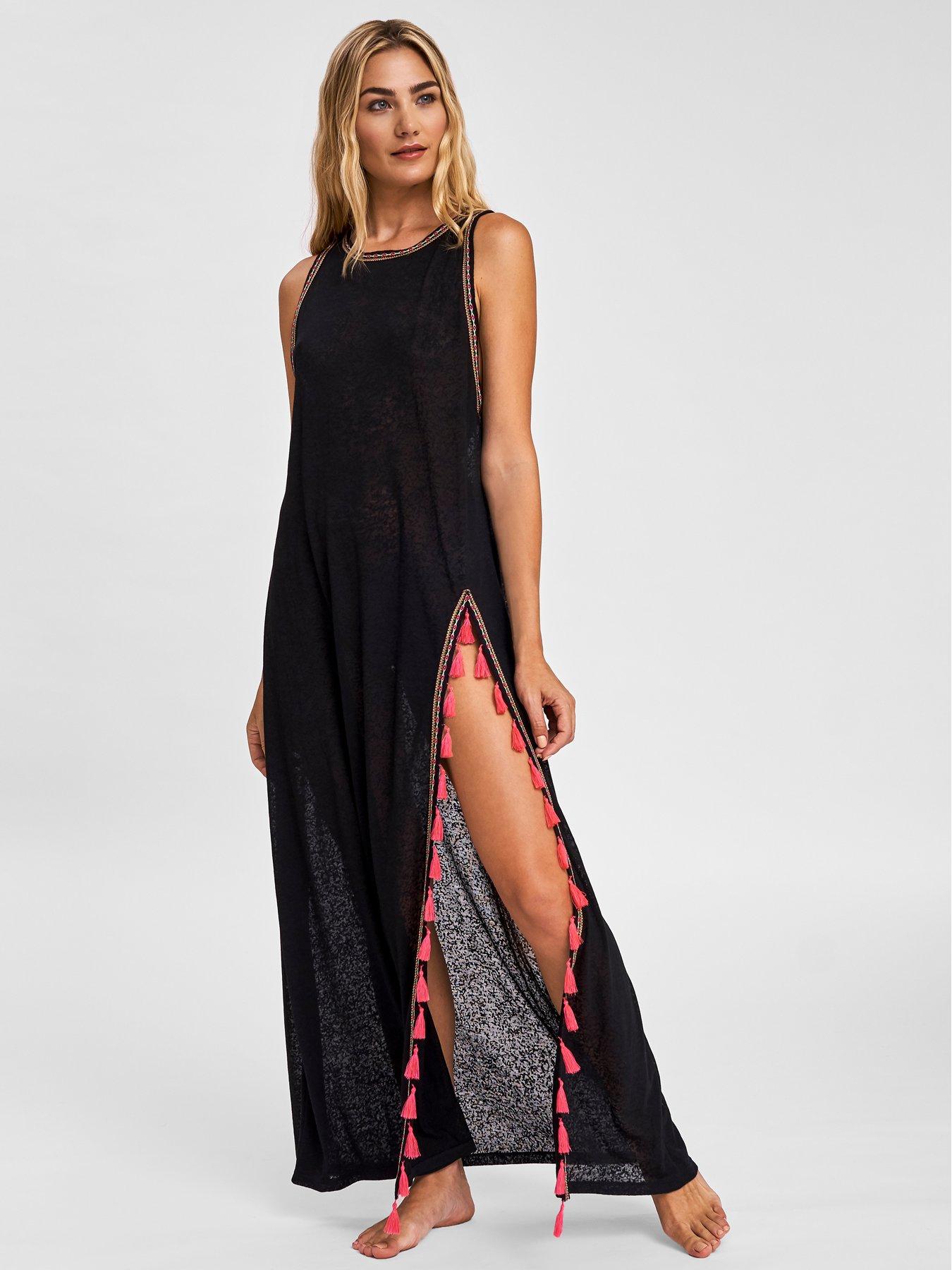 Image 1 of 3 of PITUSA Pitusa Tassel Slit Lightweight Beach Dress - Black