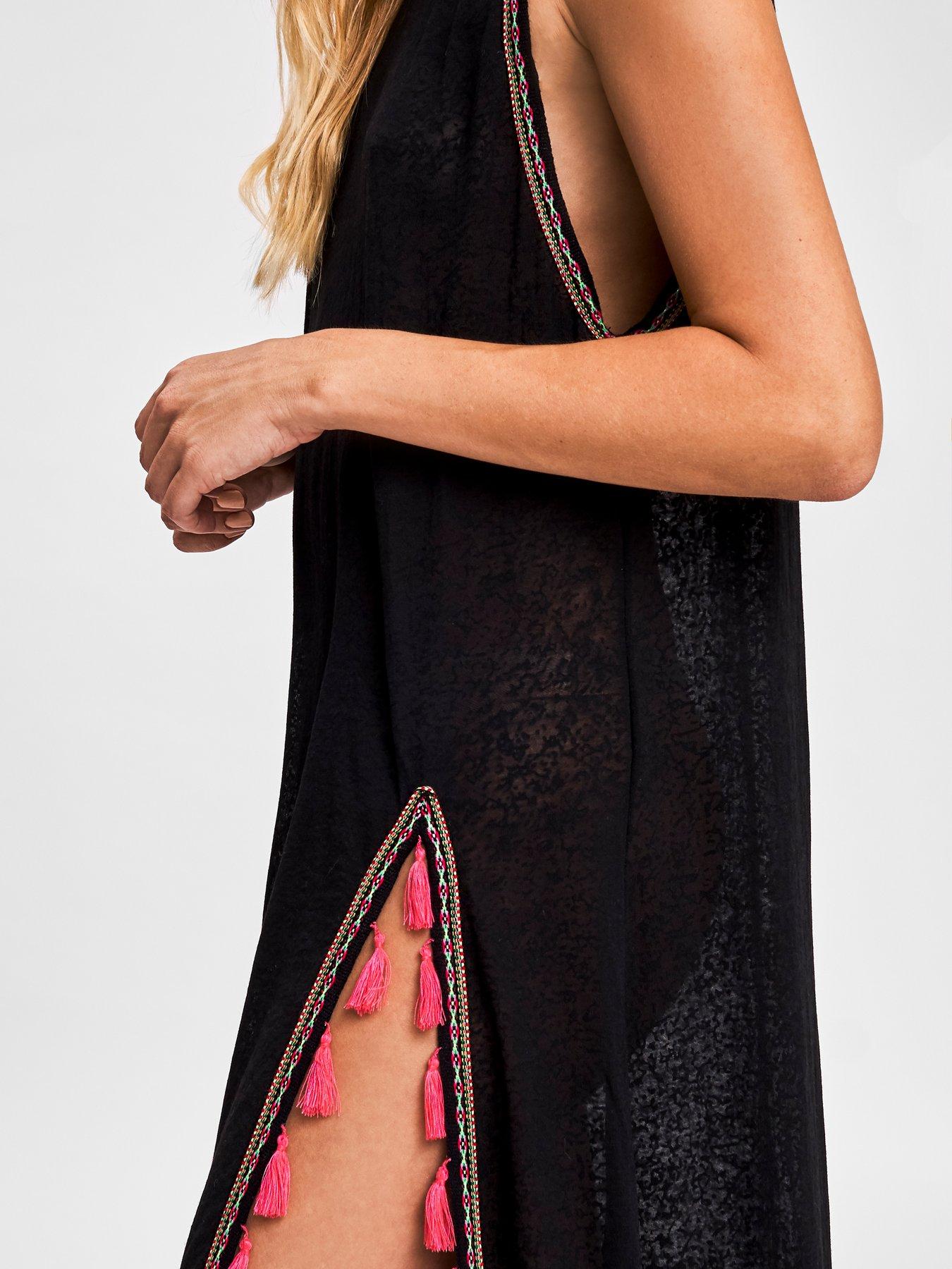 Image 3 of 3 of PITUSA Pitusa Tassel Slit Lightweight Beach Dress - Black