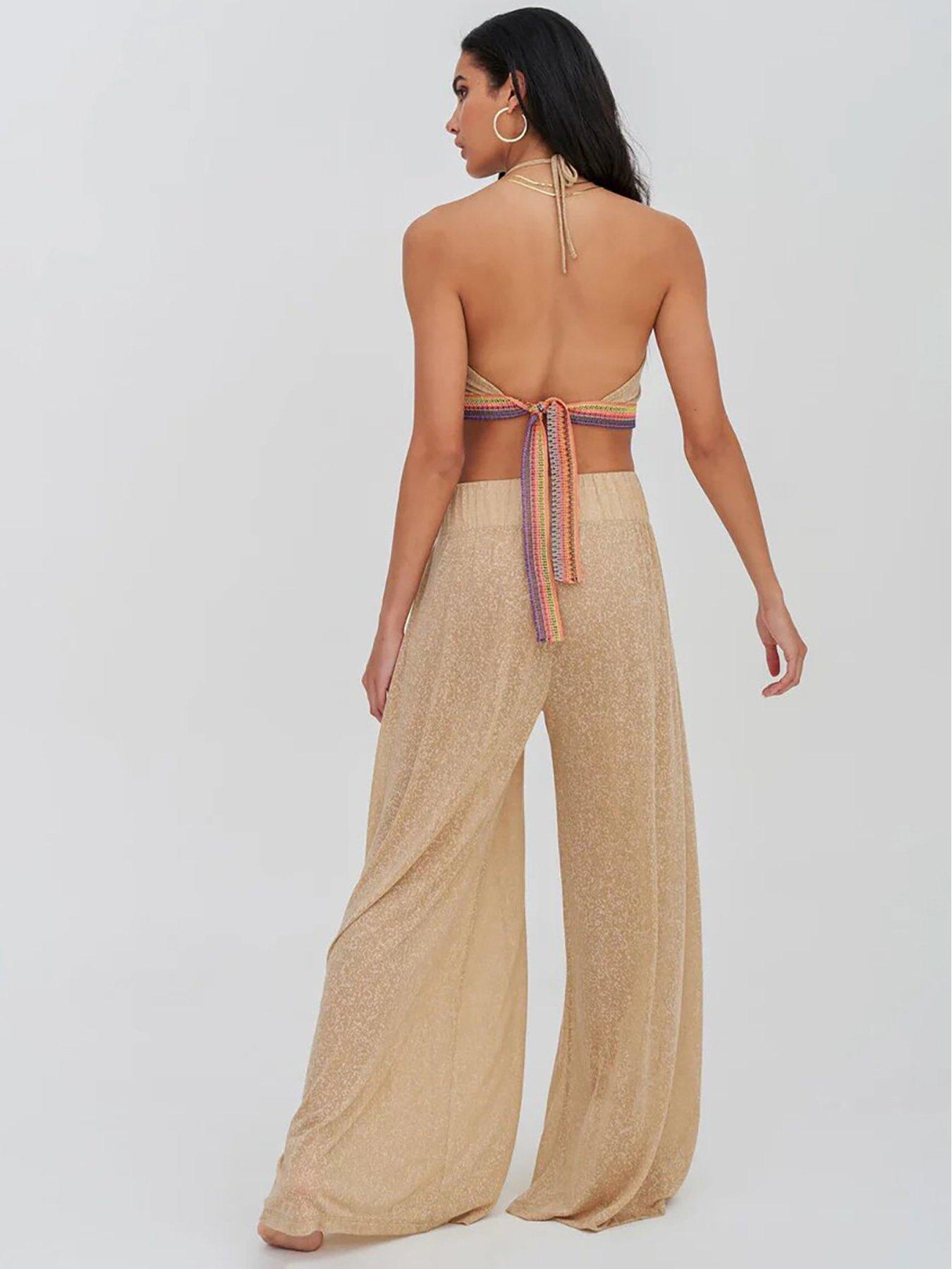 Image 2 of 3 of PITUSA Halter Top &amp; Wide Leg Pants Set - Nude