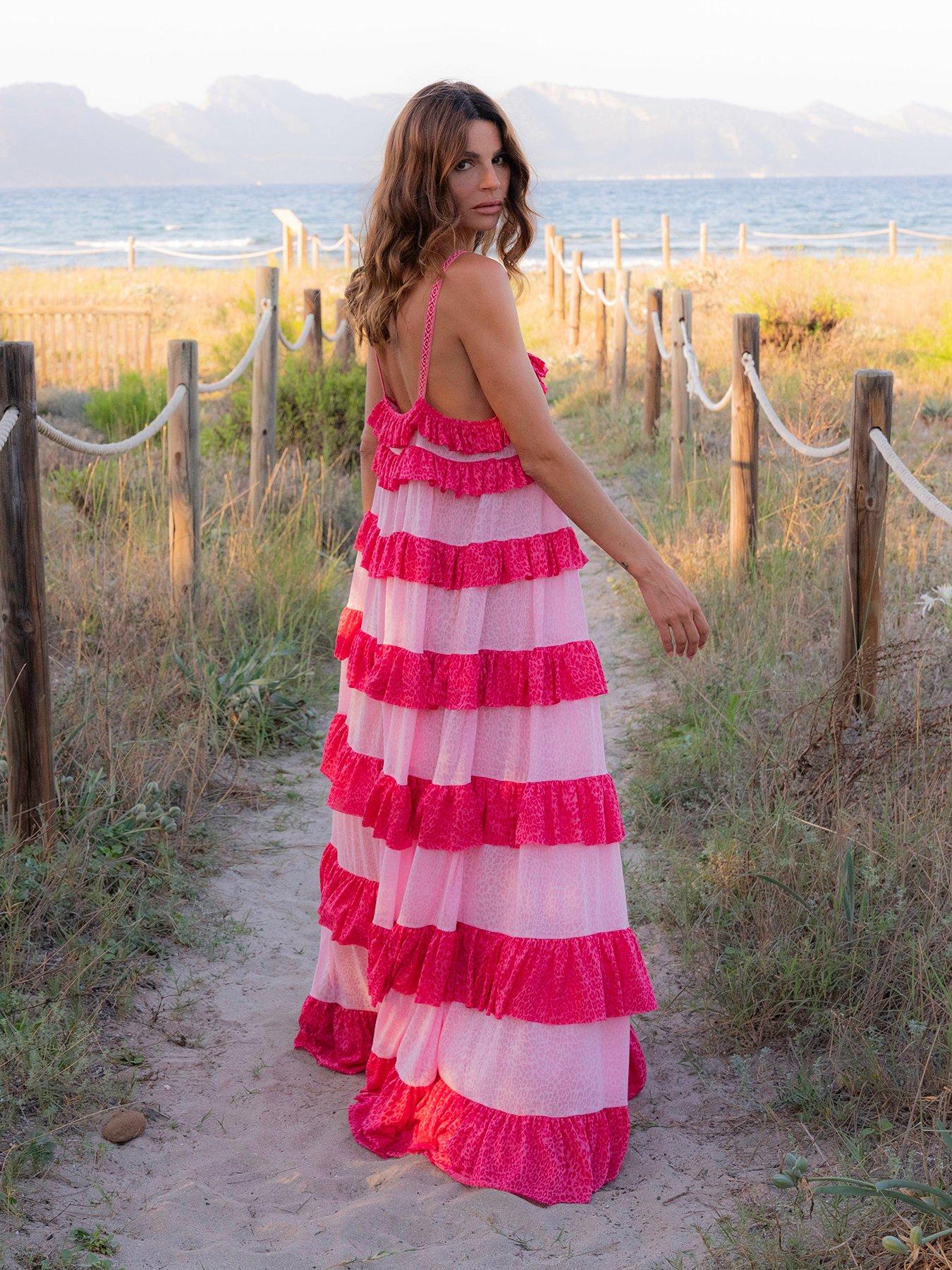 Image of PITUSA Colourblock Tiered Ruffle Dress - Light Pink