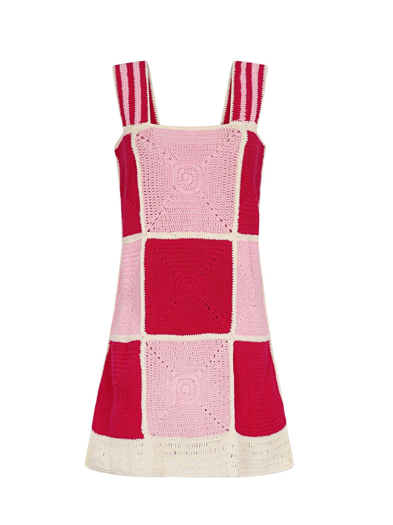Image 1 of 1 of PITUSA Crochet Check Lightweight Mini Dress - Pink