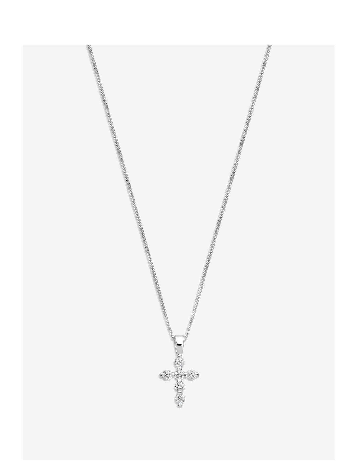 undefined Sterling Silver 925 Cubic Zirconia Mini Cross Pendant