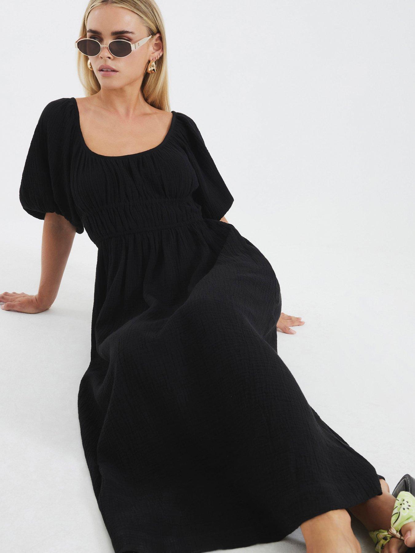 River Island Petite Short Sleeve Linen Midi Dress - Black | Very Ireland