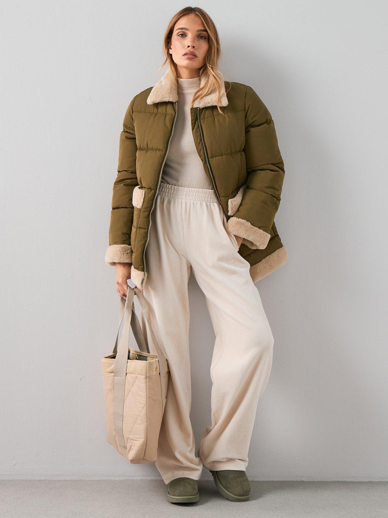 The Very Collection Padded Coat With Contrast Trim - Khaki