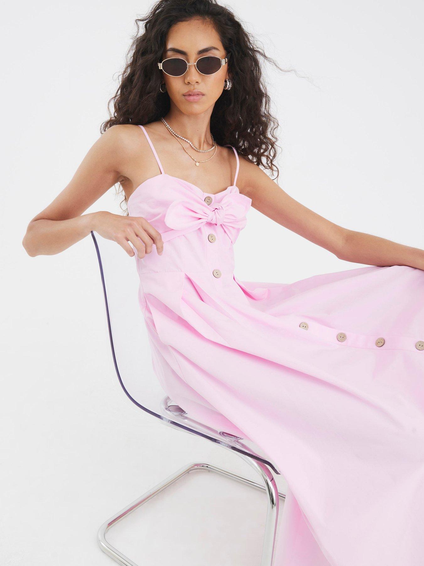 Image 3 of 4 of River Island Midi Bow Button Up Dress - Pink