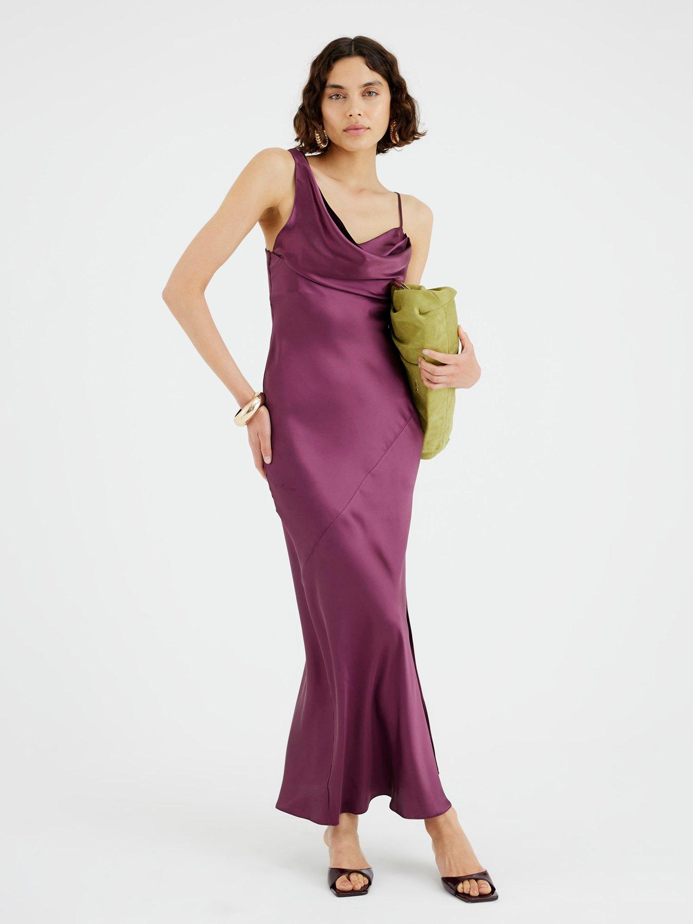 River Island One Shoulder Cowl Maxi Slip Dress - Purple