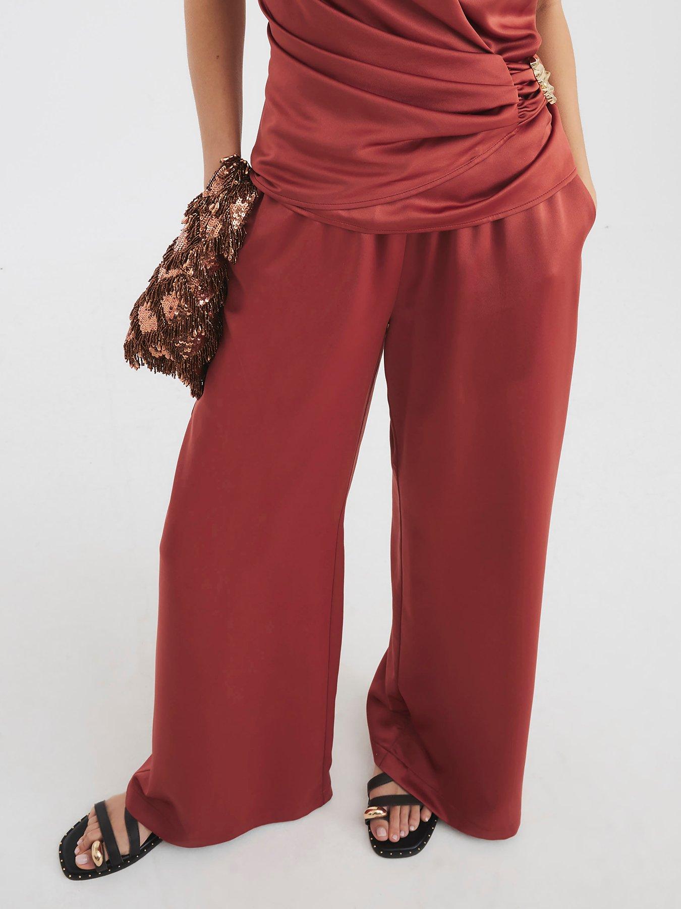 Image 1 of 4 of River Island Highwaist Relaxed Trouser - Brown
