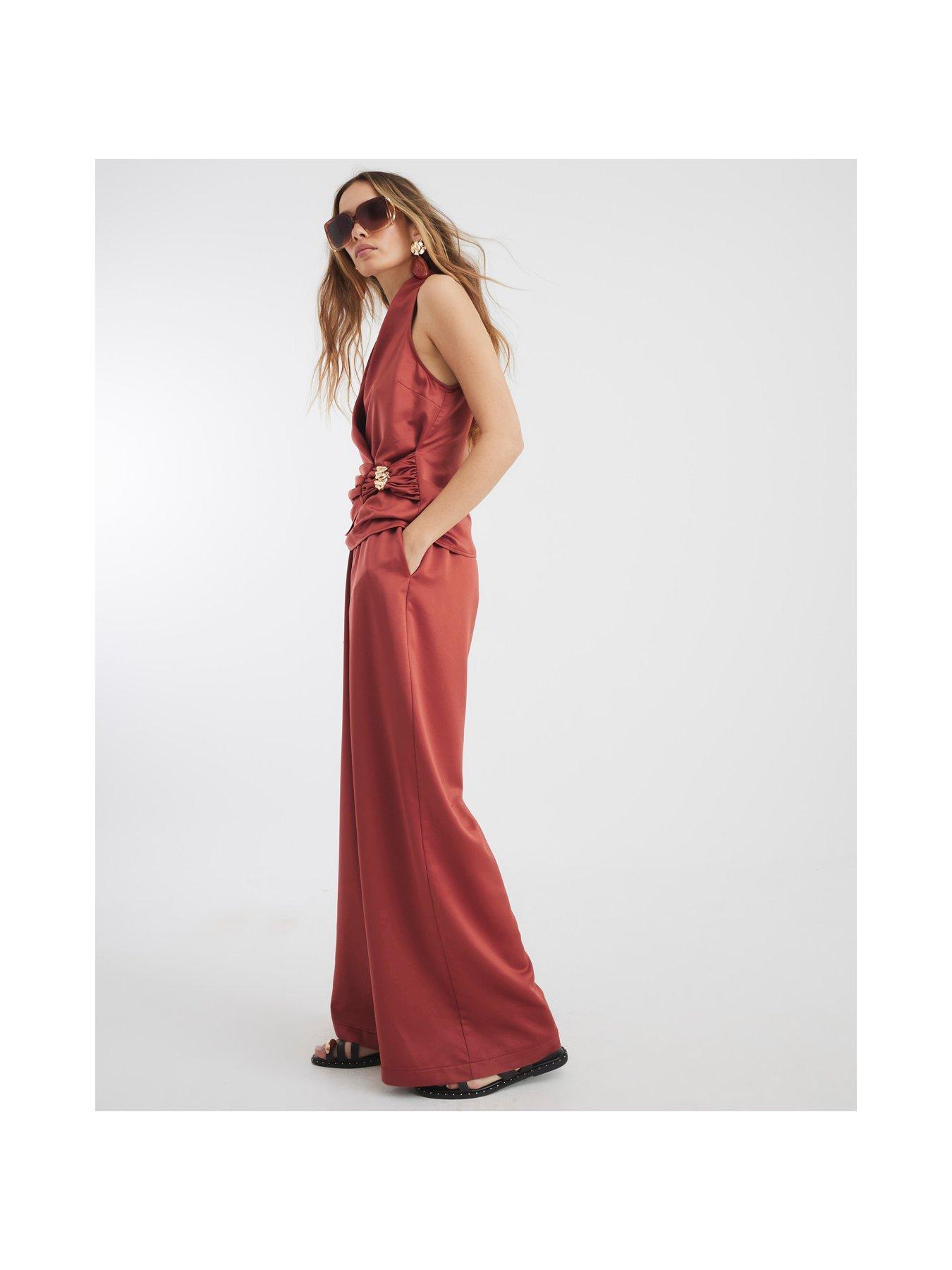 Image 2 of 4 of River Island Highwaist Relaxed Trouser - Brown