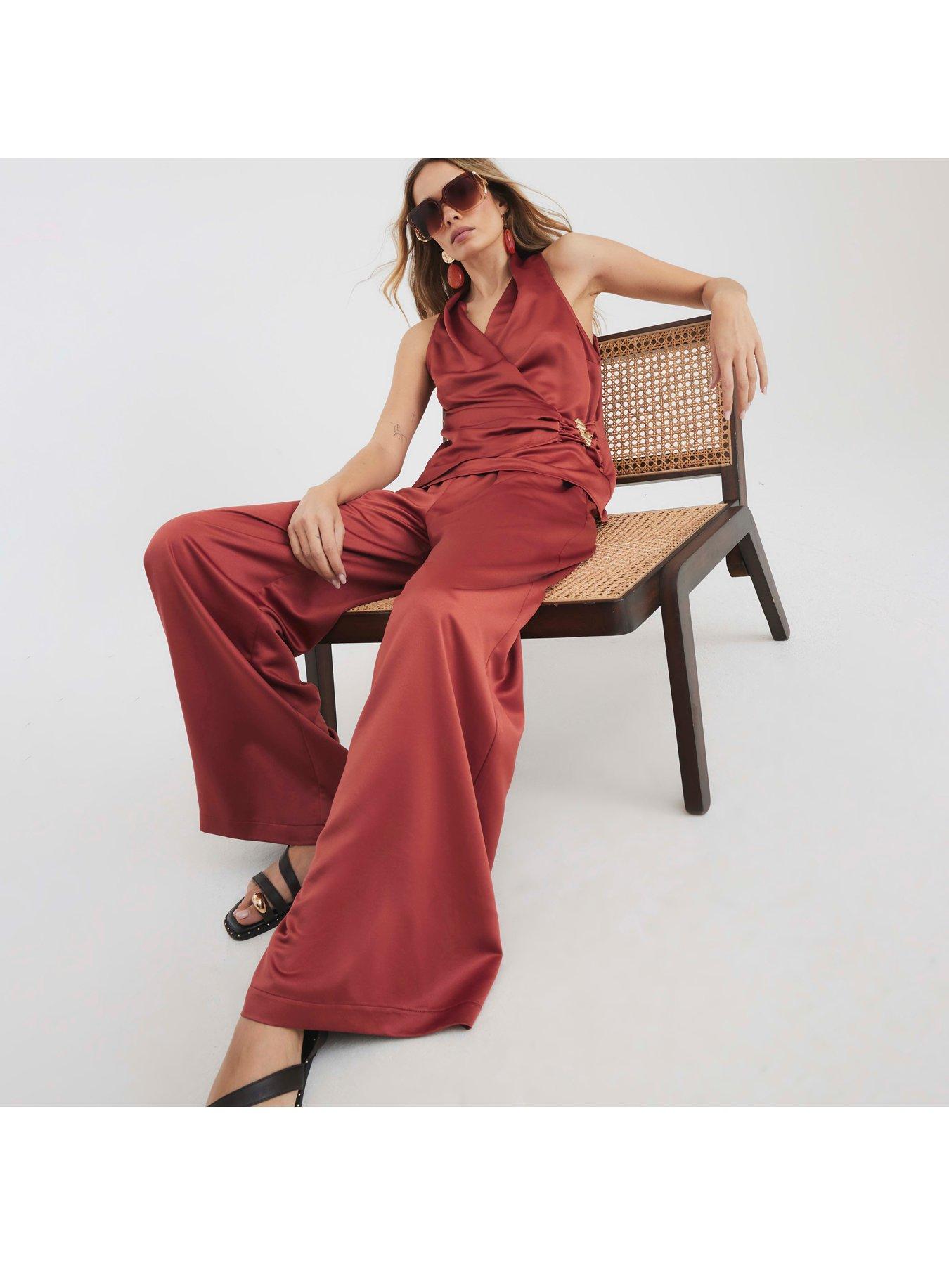 Image 4 of 4 of River Island Highwaist Relaxed Trouser - Brown