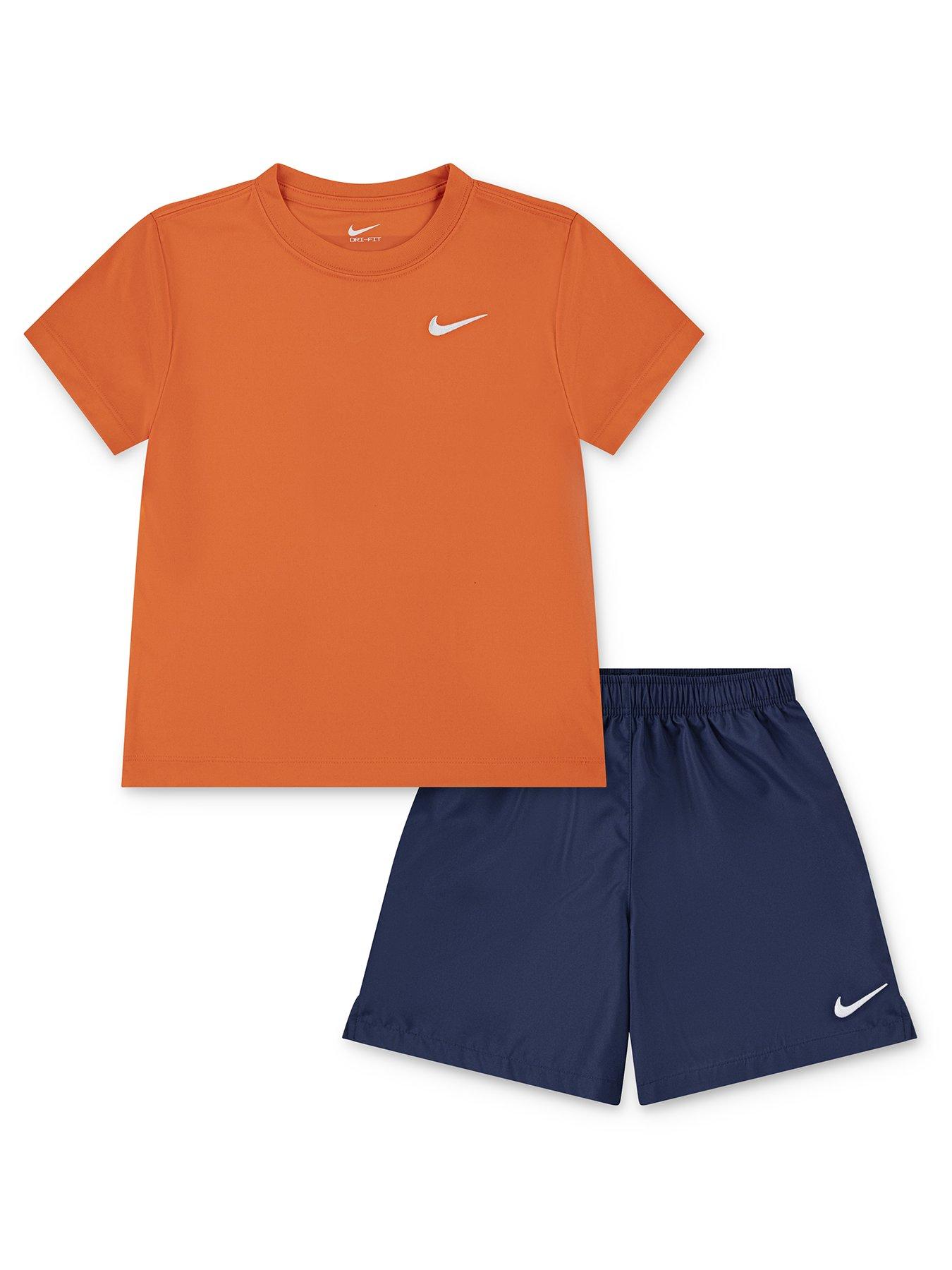 undefined Kids Boys Dri-Fit Shorts And T-Shirt Set - Orange/Blue