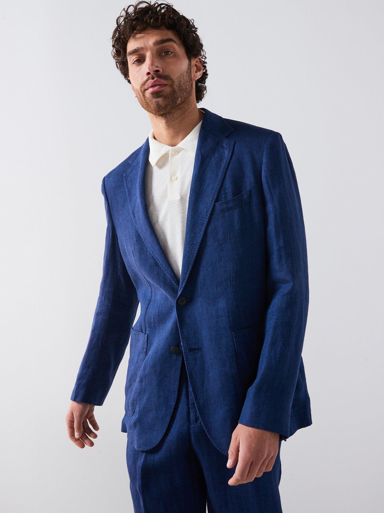 Image of Mango Salerno Smart Slim Fit Linen Suit Jacket - Blue