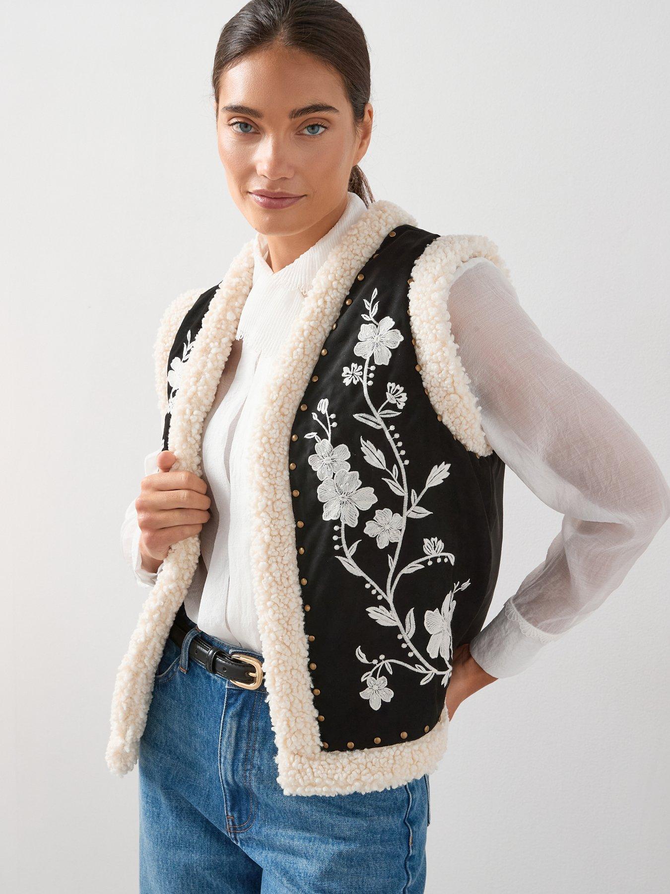 The Very Collection Embroidered Borg Gilet - Multi