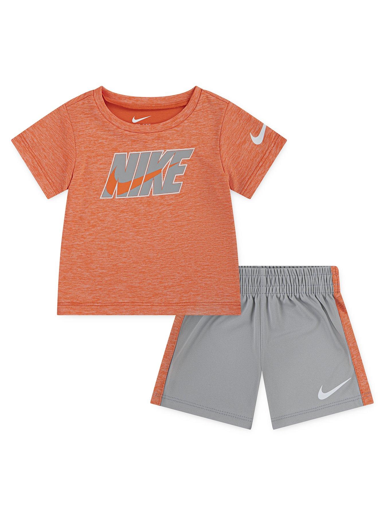 undefined Infant Boys Dri-Fit Shorts And T-Shirt Set - Orange/Grey