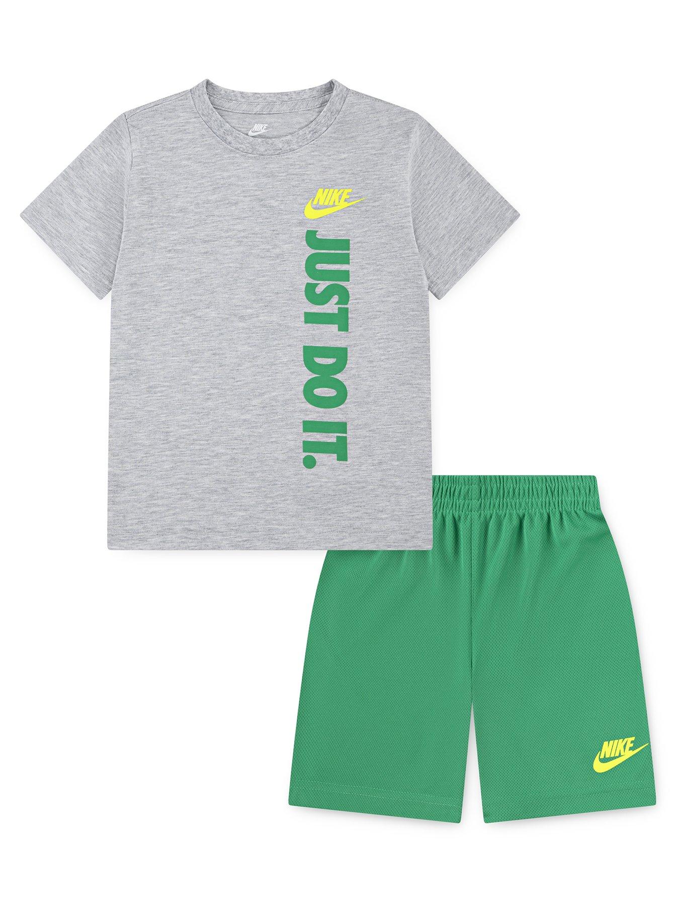 Nike Kids Boys Just Do It Shorts And T-Shirt Set - Grey/Green