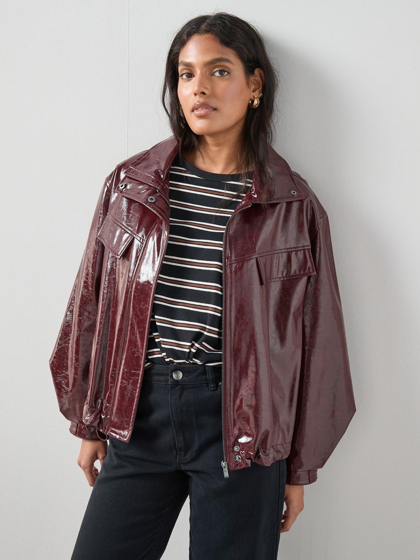 Image 4 of 7 of The Very Collection Faux Leather High Shine Bomber Jacket - Burgundy