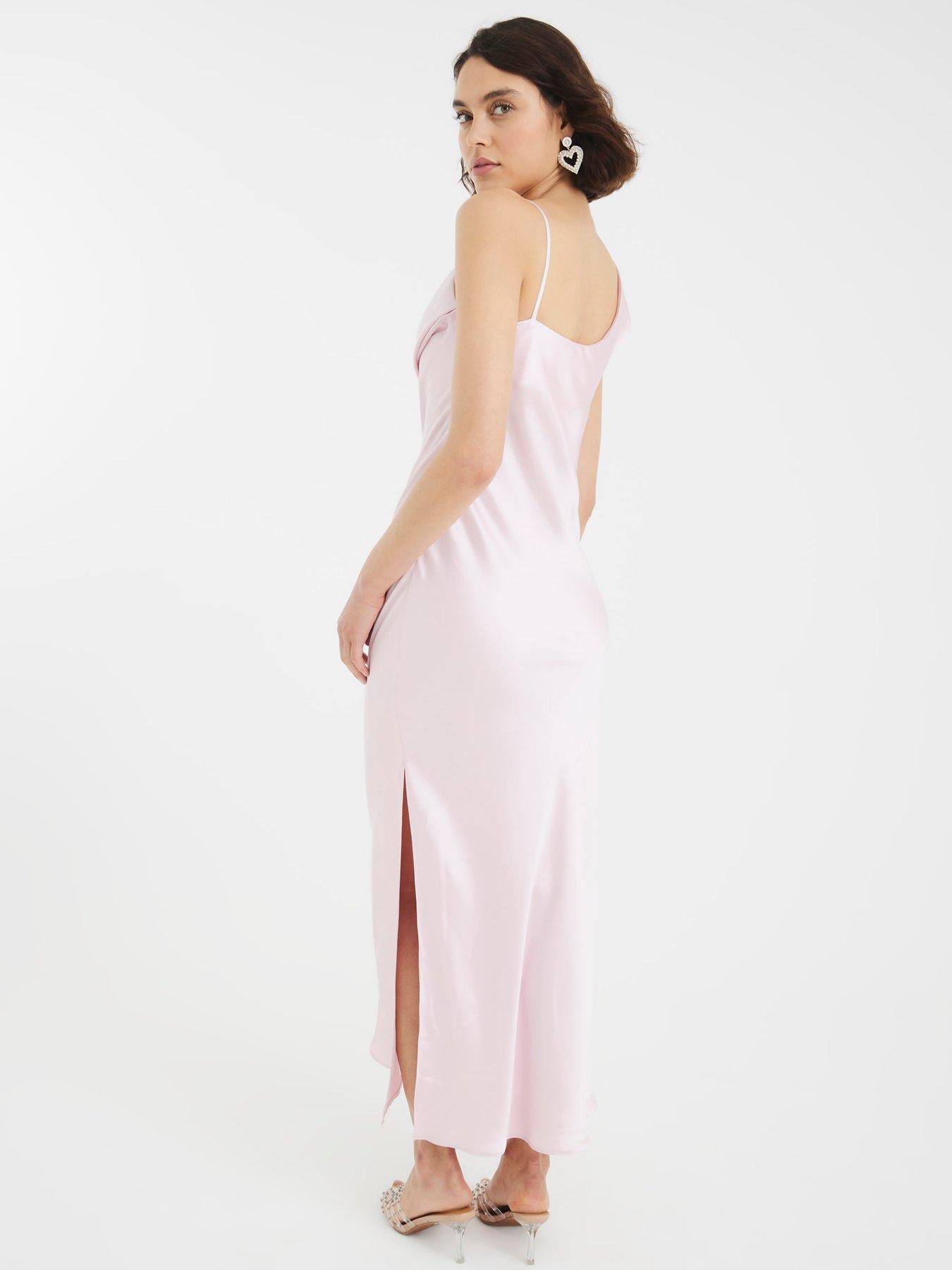 Image 2 of 4 of River Island One Shoulder Cowl Maxi Slip Dress - Pink