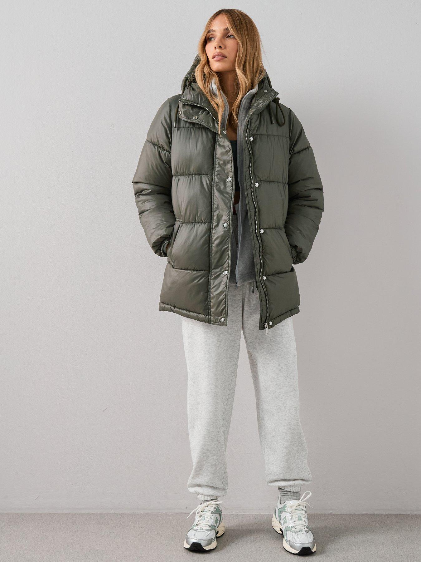 The Very Collection Glossy Padded Coat - Khaki