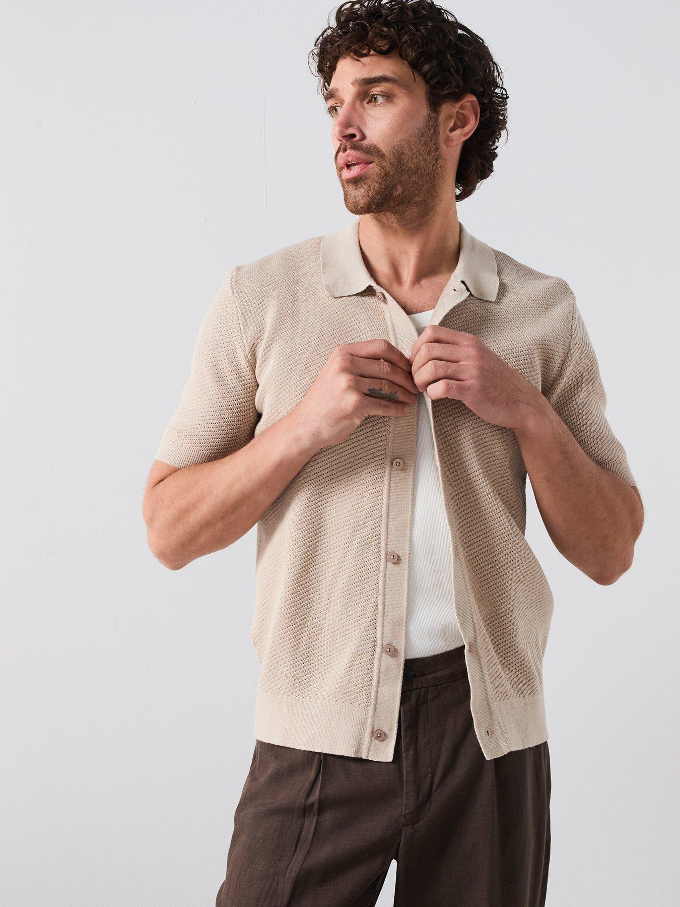 Image 1 of 6 of Mango Canario Smart Button Up Knitted Polo Shirt - Brown