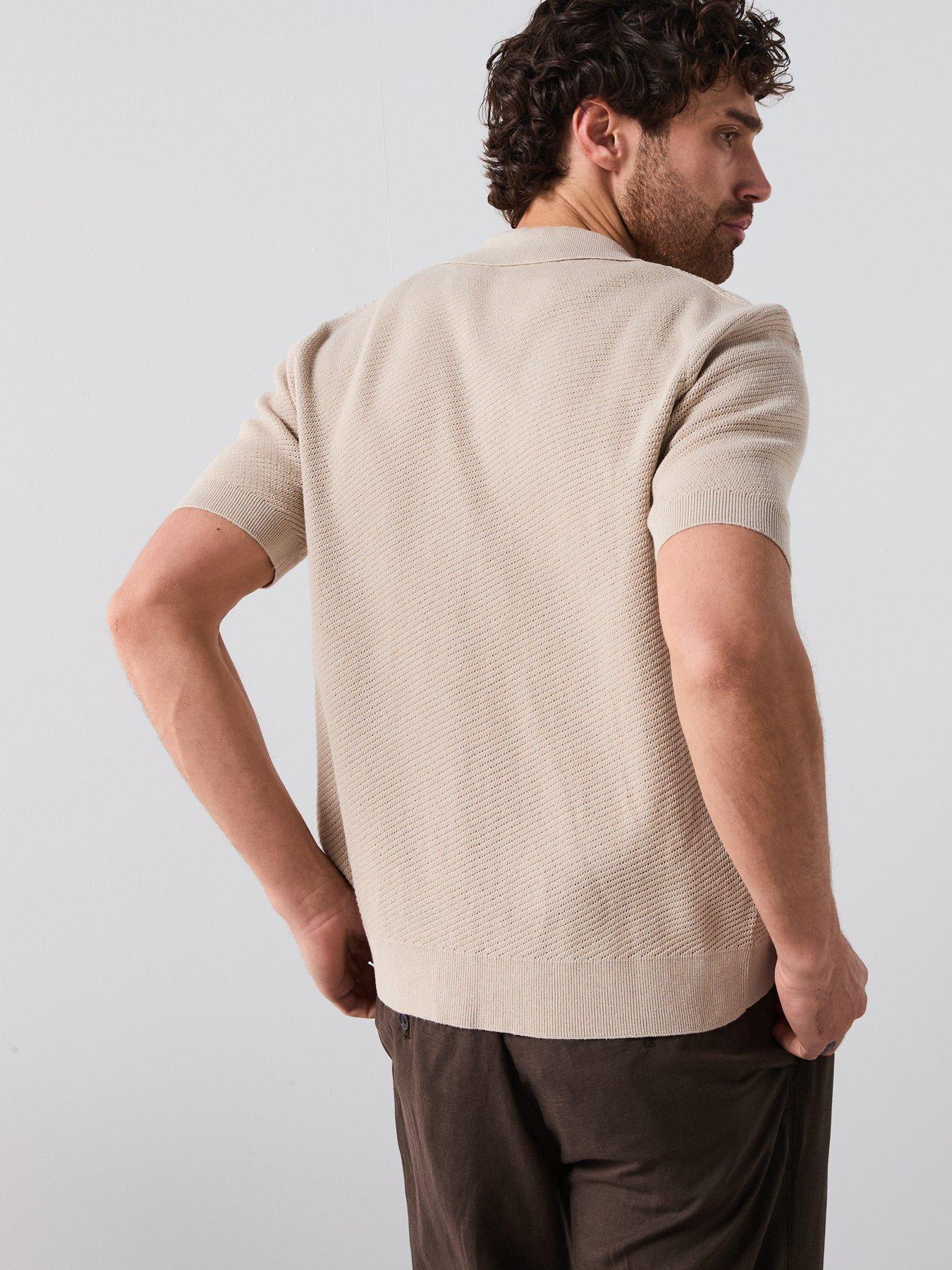Image 2 of 6 of Mango Canario Smart Button Up Knitted Polo Shirt - Brown