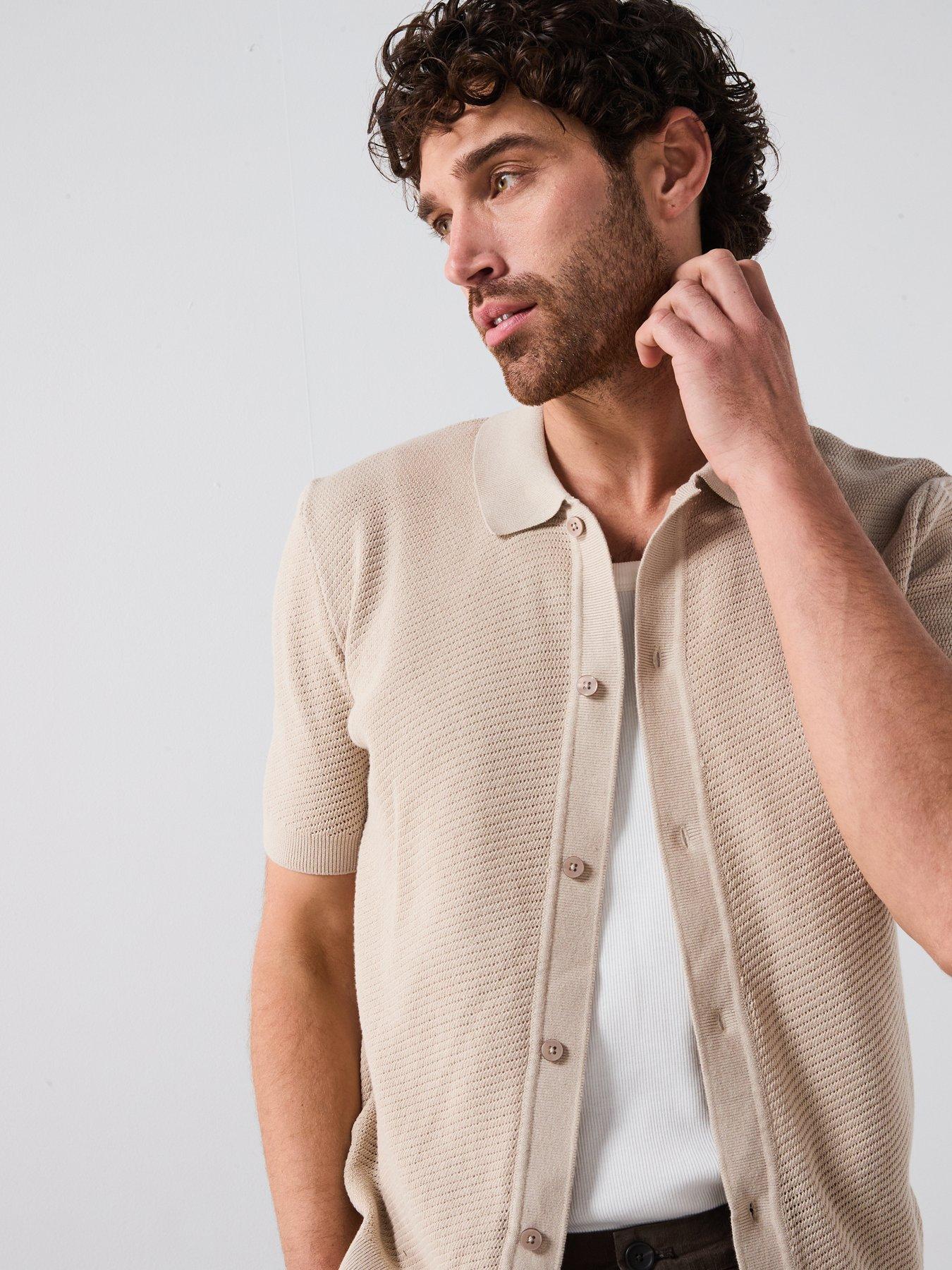 Image 5 of 6 of Mango Canario Smart Button Up Knitted Polo Shirt - Brown