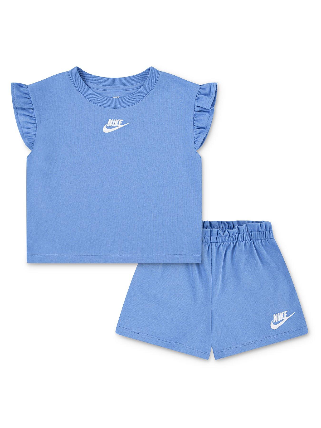 undefined Kids Girls Ruffle Shorts And T-Shirt Set - Blue