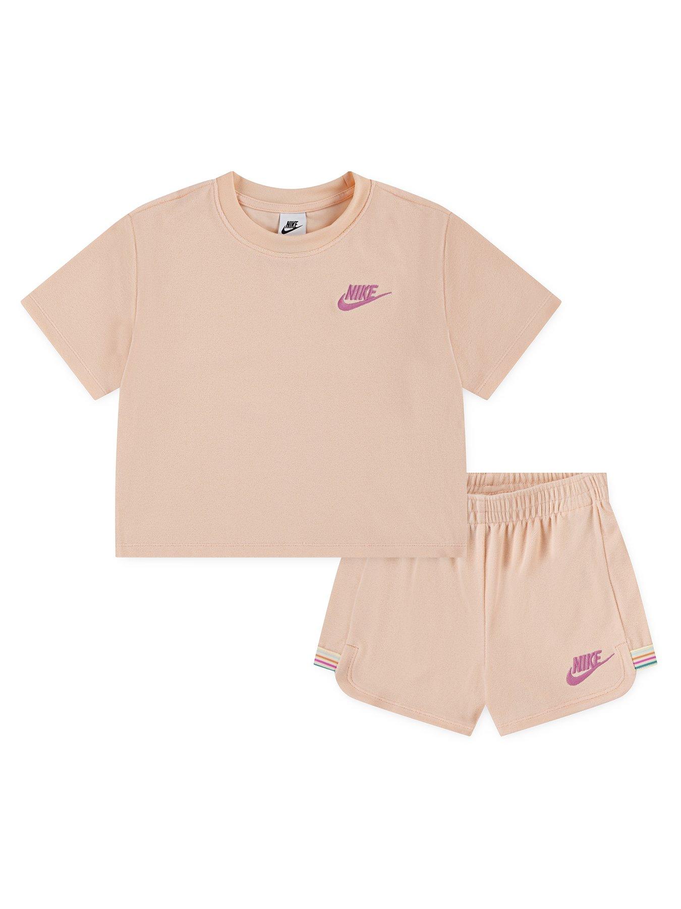 Nike Kids Girls Towel Shorts And T-Shirt Set - Pink