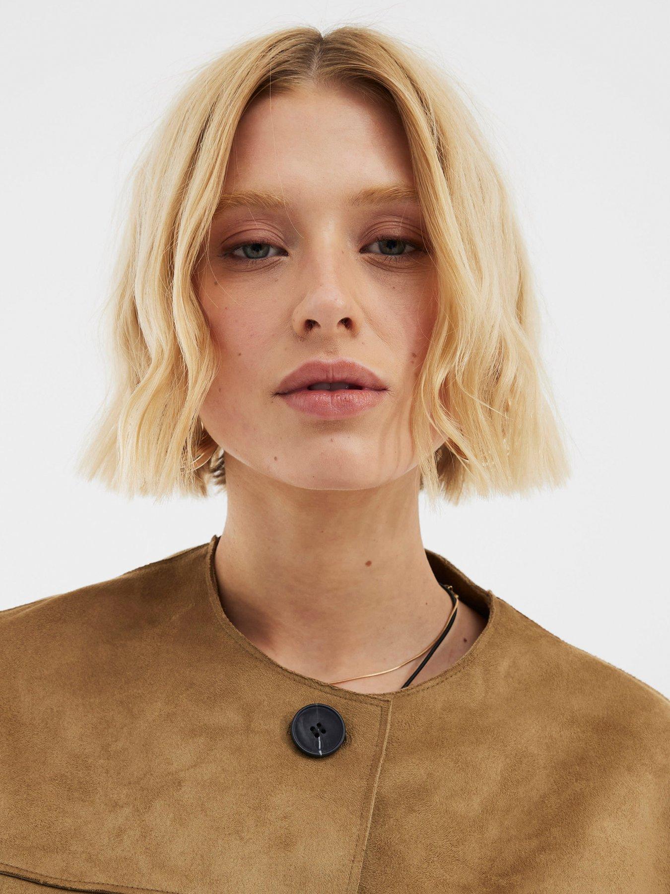 Image 4 of 4 of River Island Suedette Collarless Jacket - Beige