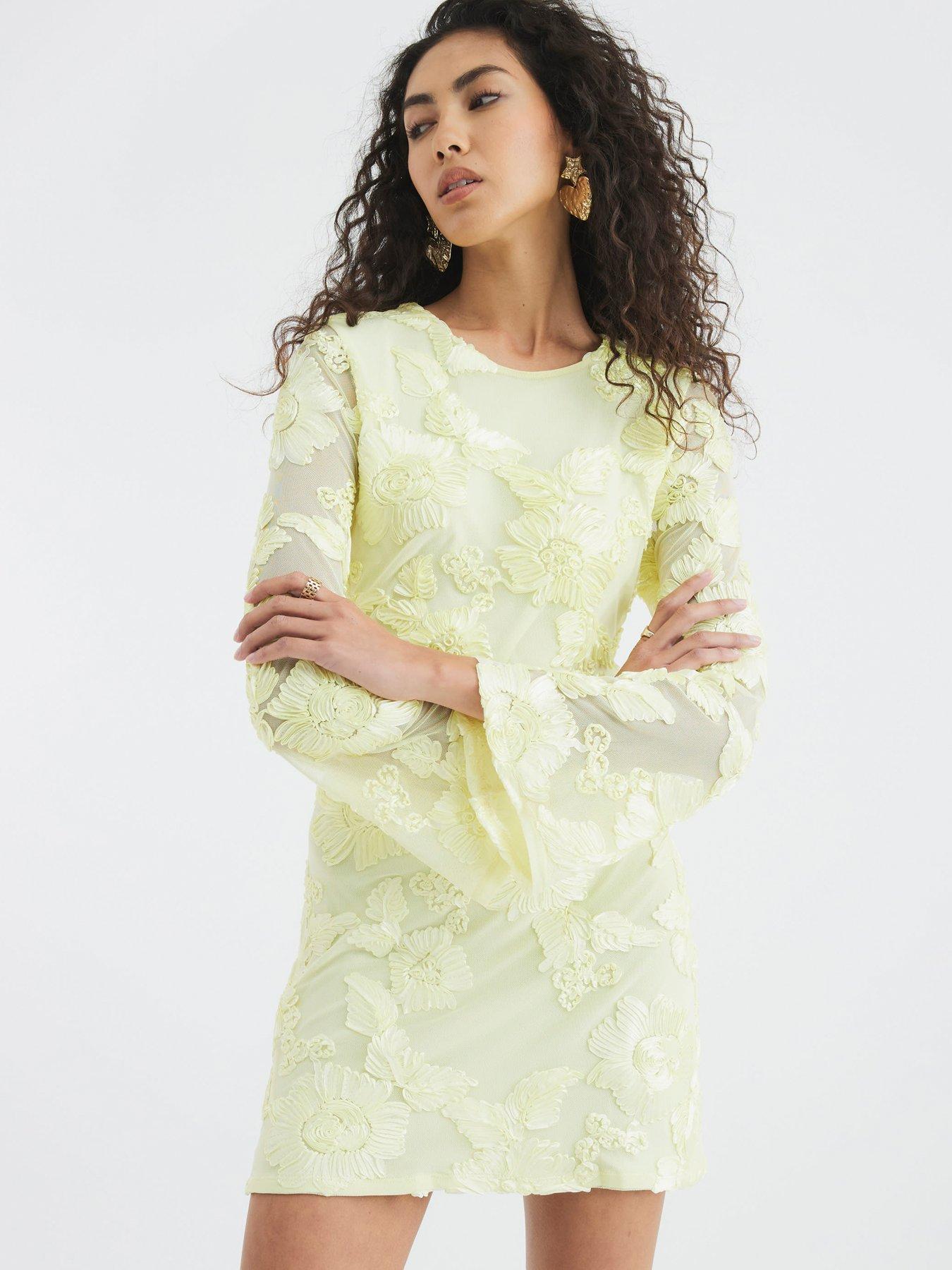 River Island Floral Mesh Mini Dress - Yellow
