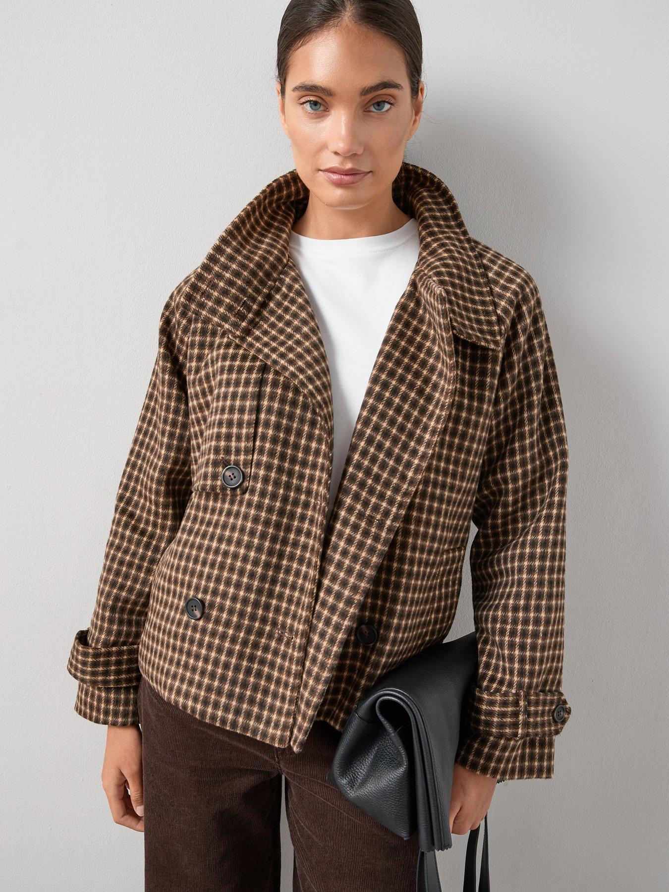 The Very Collection Faux Wool Check Trench Jacket - Multi
