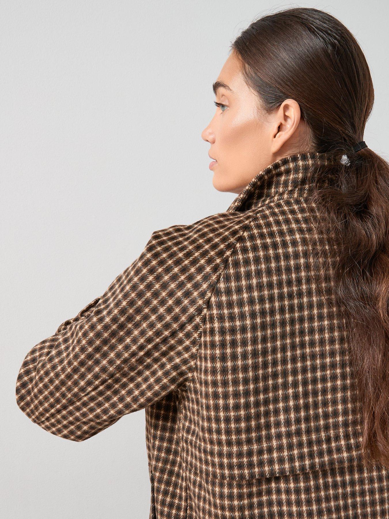 Image 5 of 7 of The Very Collection Faux Wool Check Trench Jacket - Multi