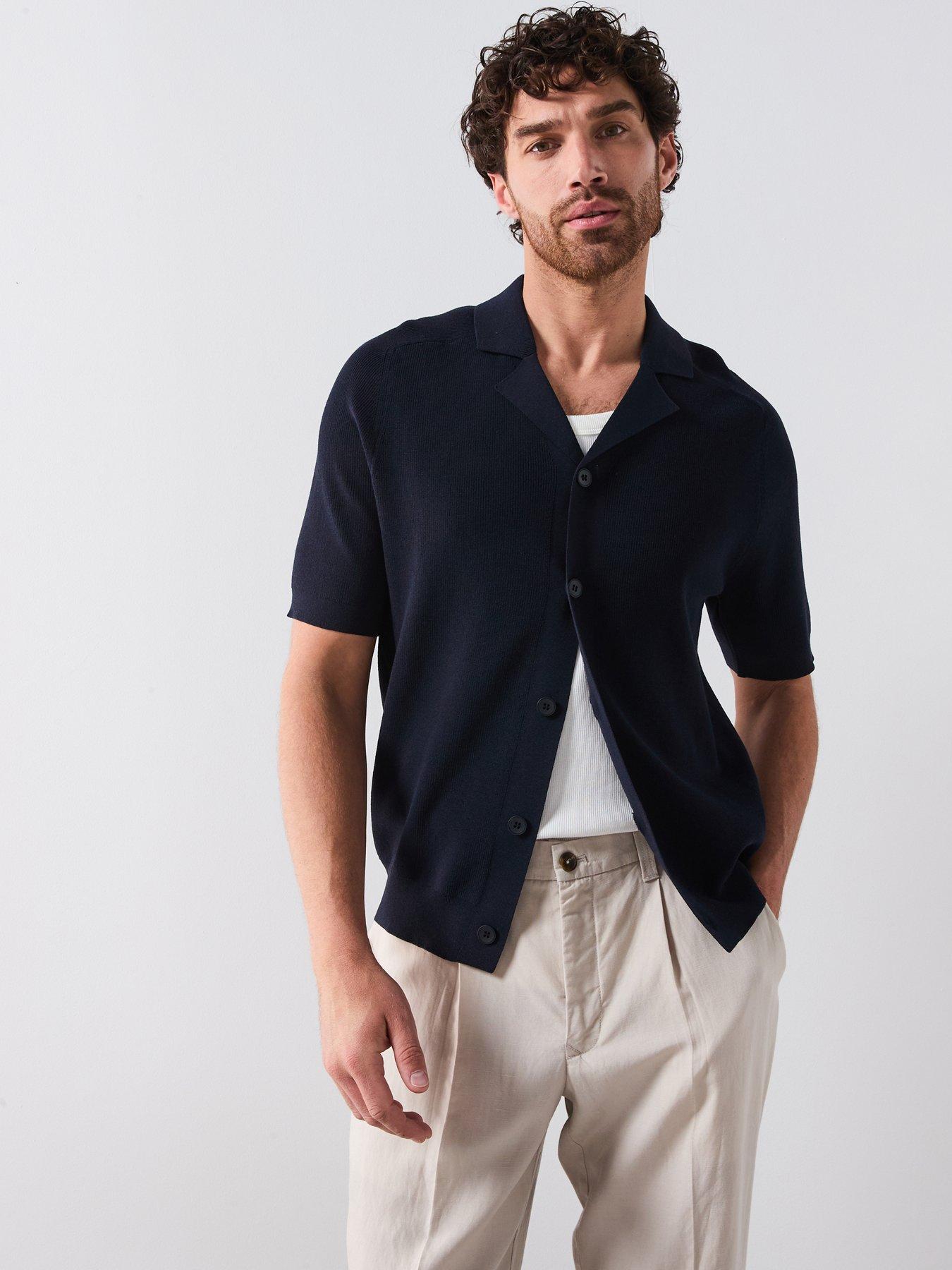 mango-lino-smart-short-sleeve-button-up-shirt-blackfront
