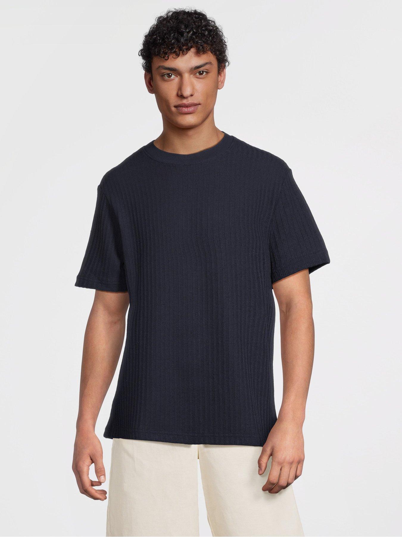 undefined Open Smart Casual Short Sleeve Knitted T-Shirt - Navy