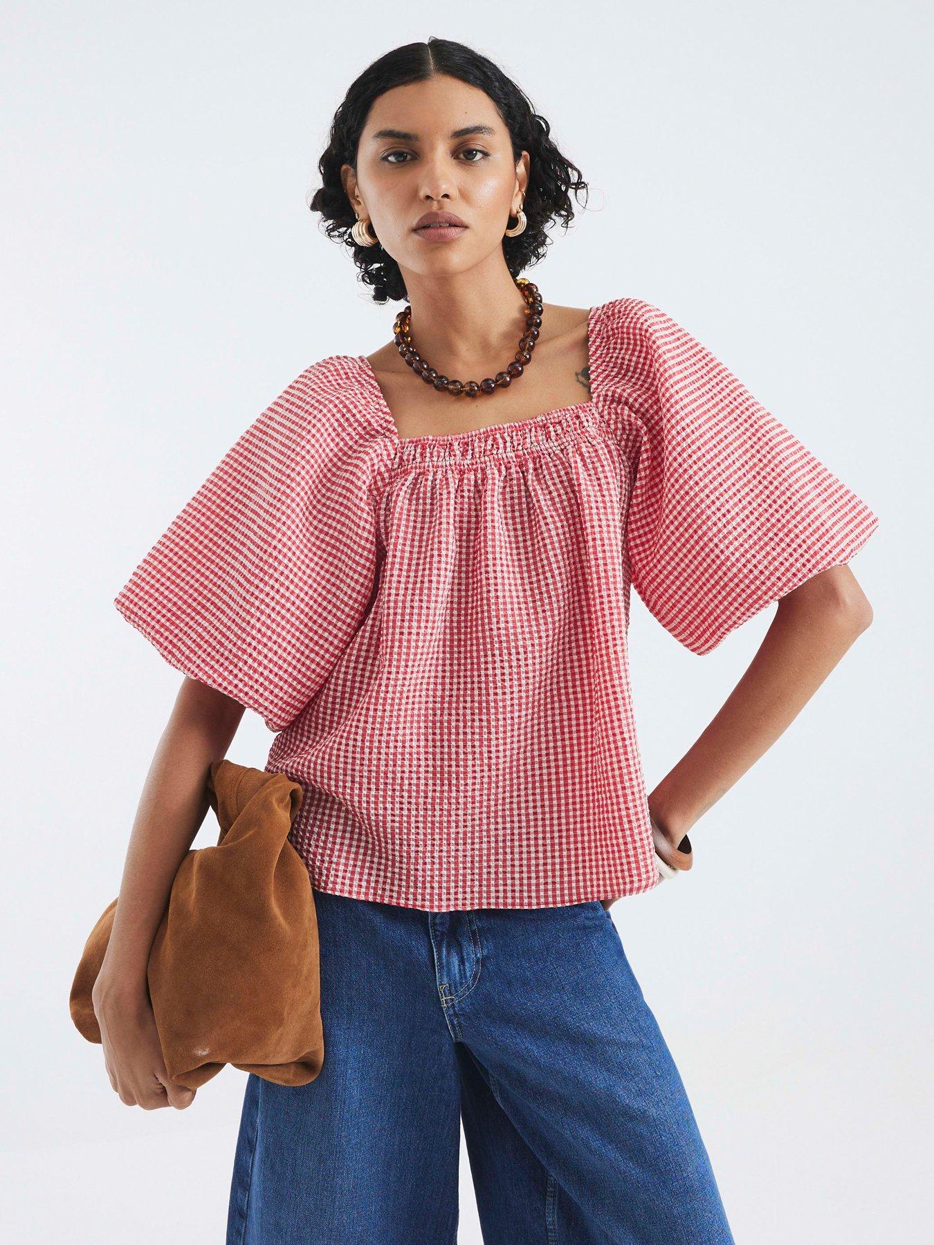 Image of River Island Print Puff Sleeve Detail Top - Red