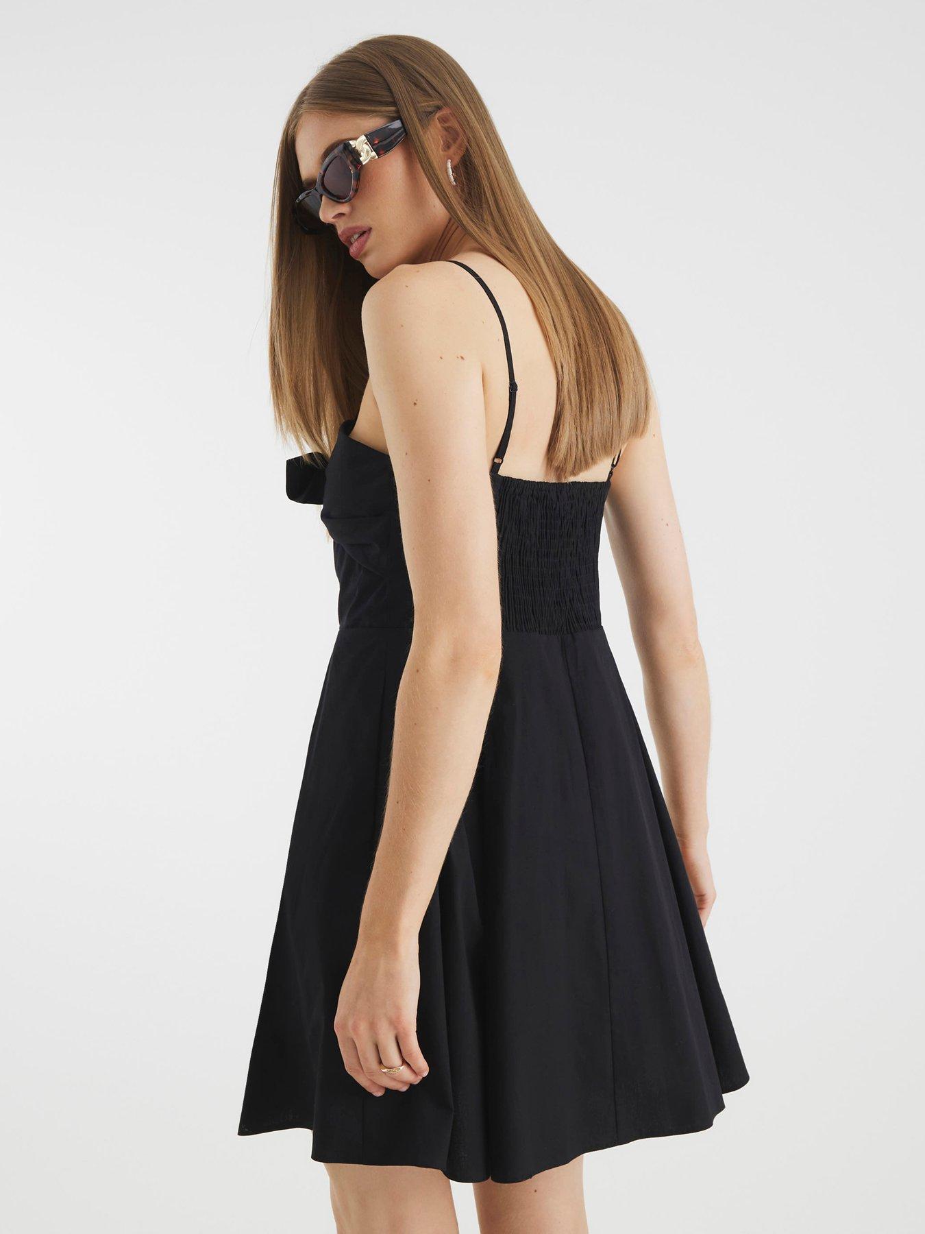 Image 2 of 4 of River Island Mini Bow Button Up Dress - Black